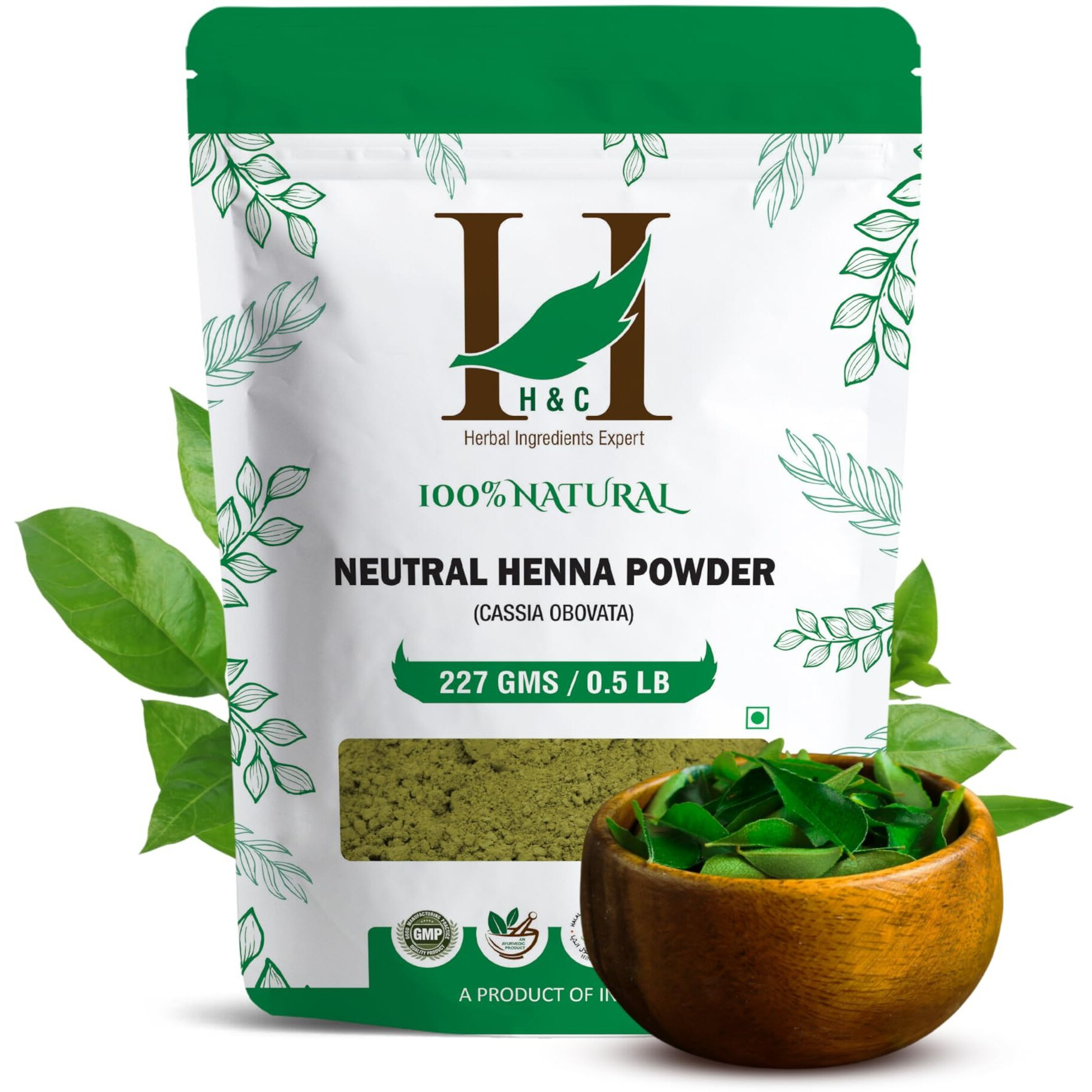H&C 100% Pure Neutral Henna Powder/Colorless Henna/Senna Powder/Cassia Obovata (227G / (1/2 Lb) / 8 Ounces) For Conditioning Your Hair Without Coloring.