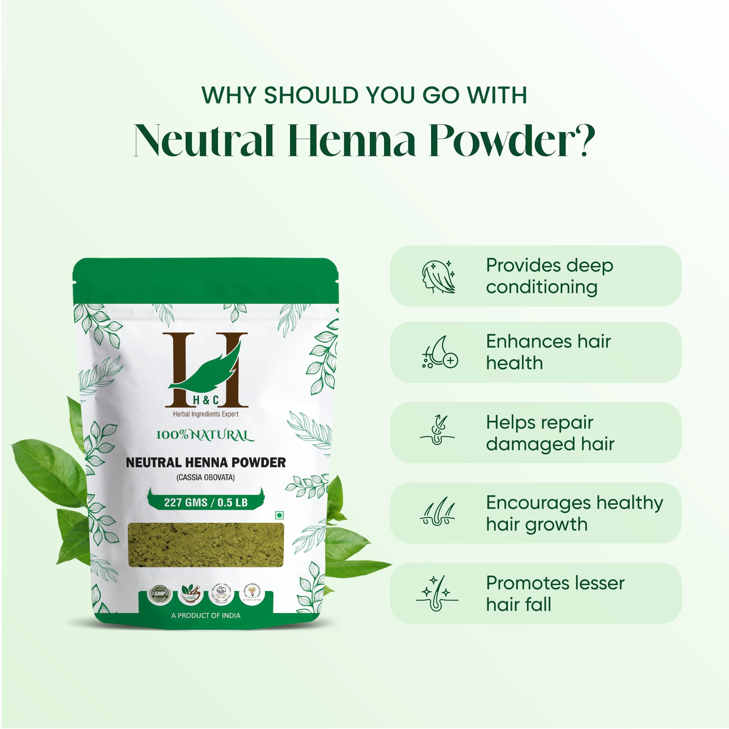 H&C 100% Pure Neutral Henna Powder/Colorless Henna/Senna Powder/Cassia Obovata (227G / (1/2 Lb) / 8 Ounces) For Conditioning Your Hair Without Coloring.