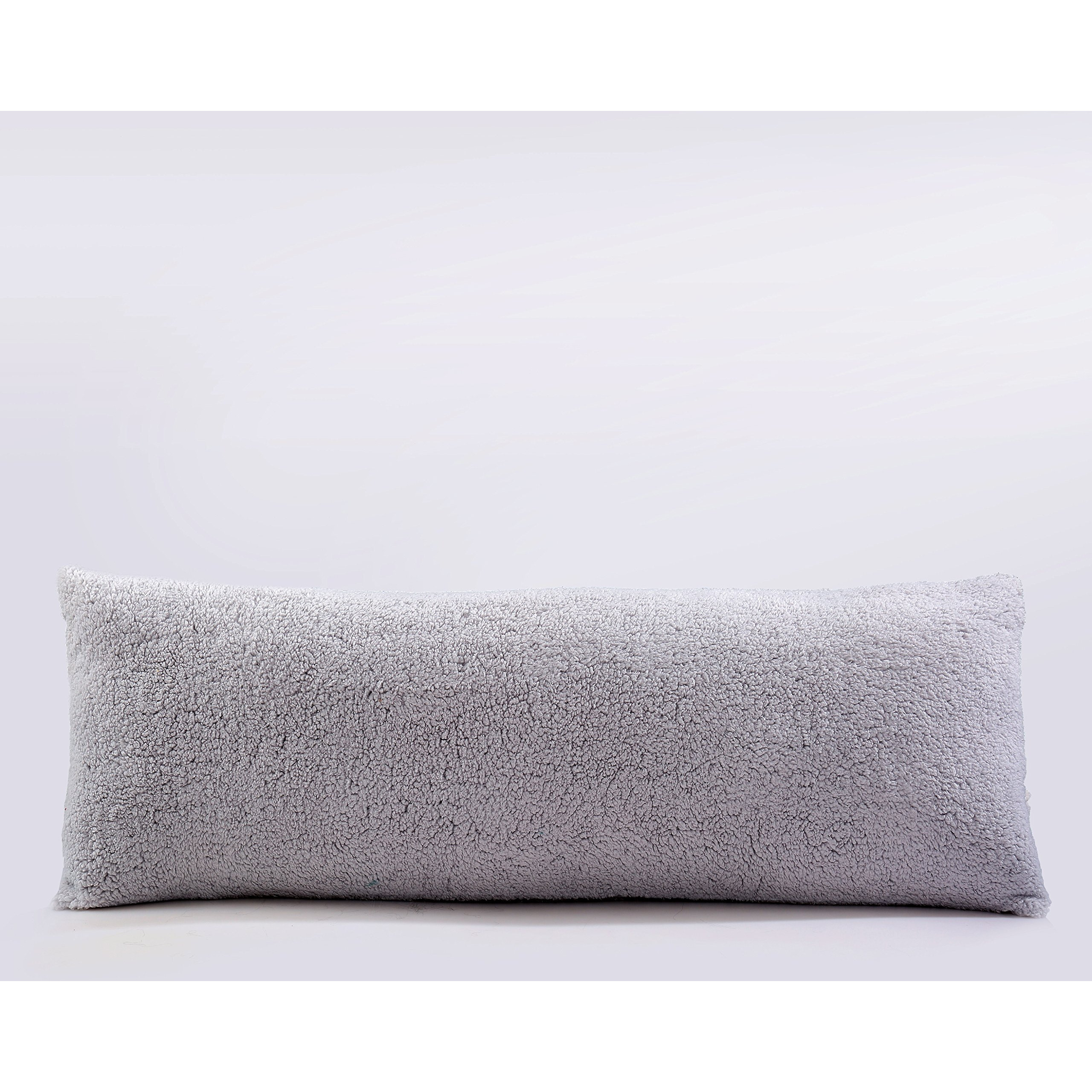 Reafort Ultra Soft Sherpa Body Pillow Cover/Case With Zipper Closure 21"&quotX54"" (21"&quotX54"" Body Pillow Cover, Silver Grey)