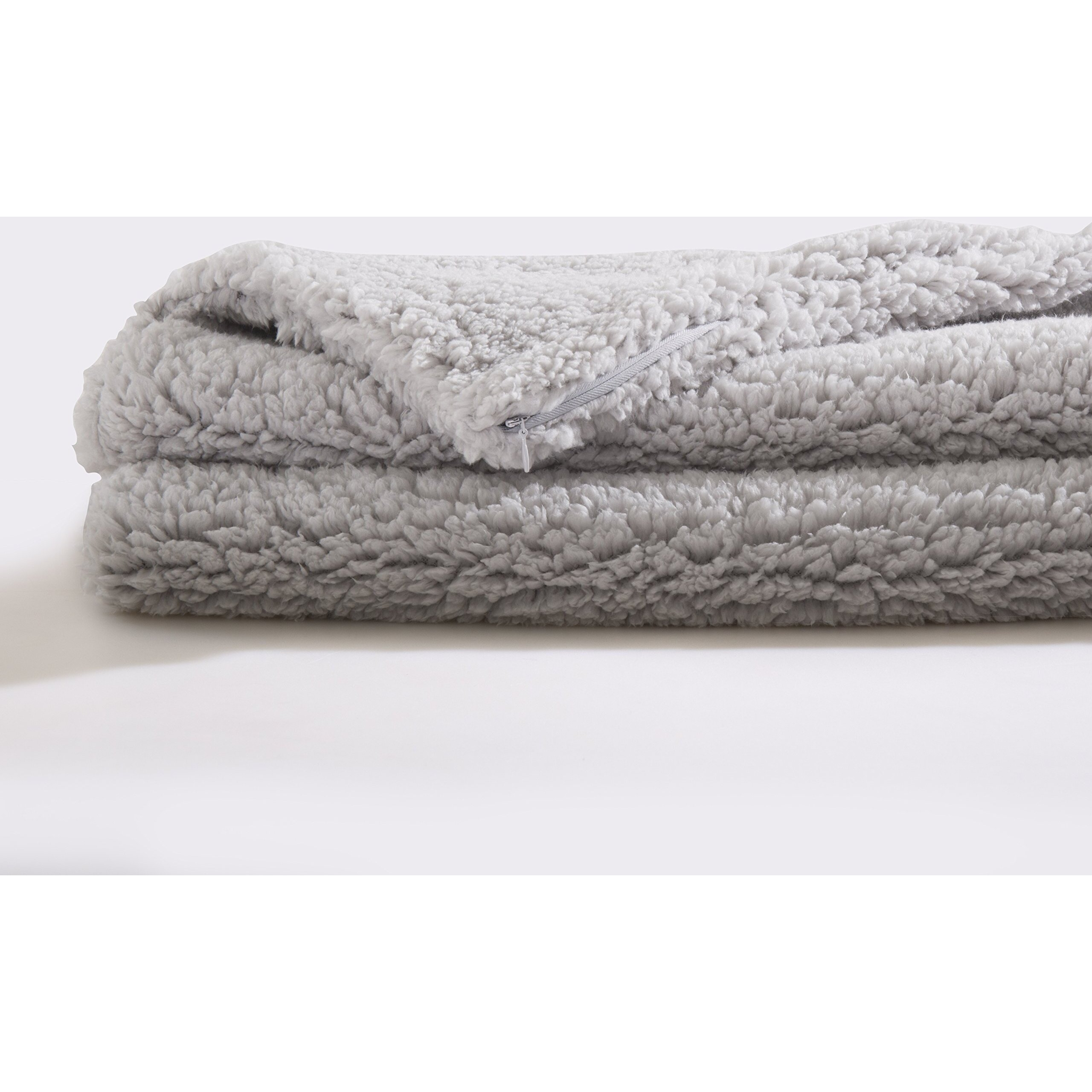 Reafort Ultra Soft Sherpa Body Pillow Cover/Case With Zipper Closure 21"&quotX54"" (21"&quotX54"" Body Pillow Cover, Silver Grey)