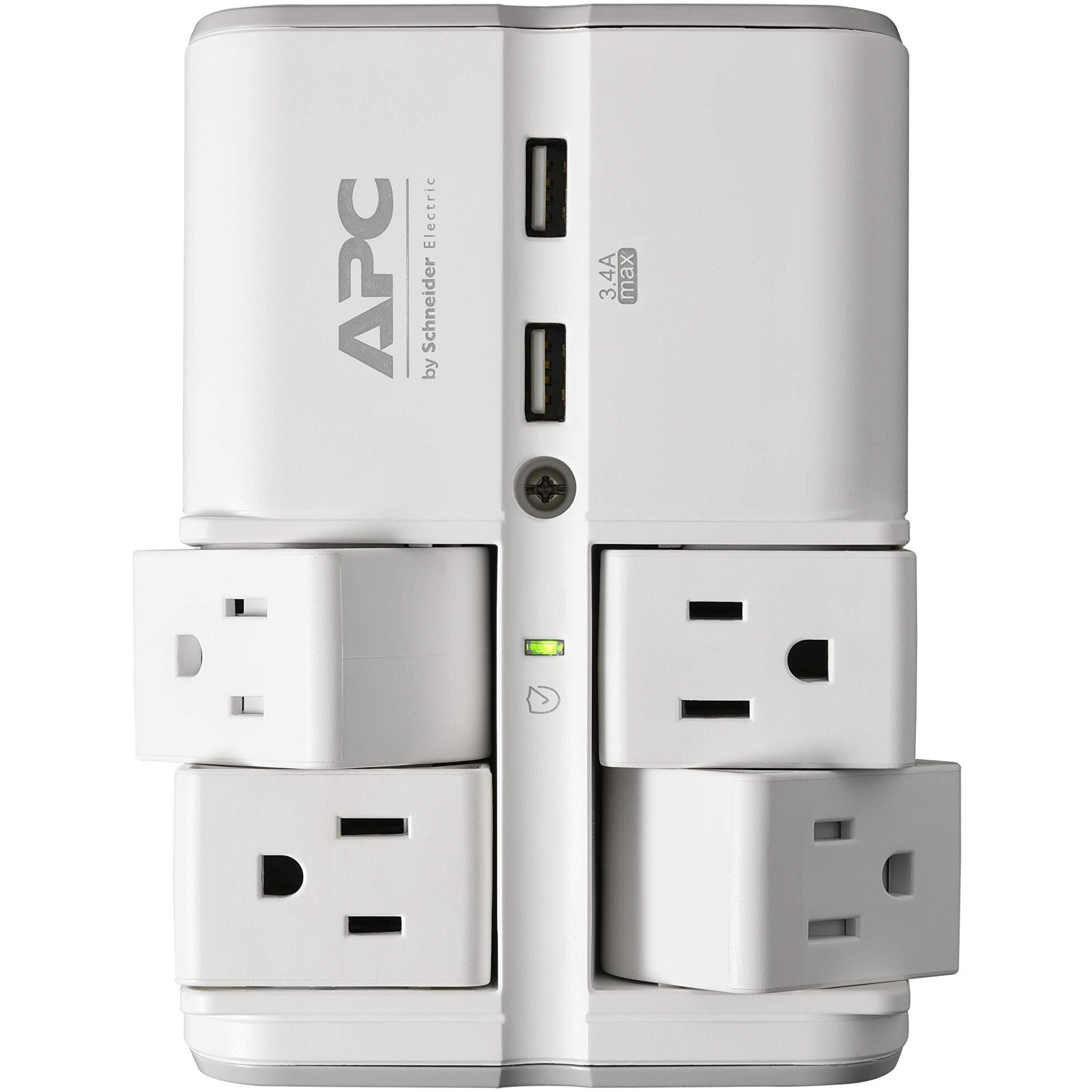 Apc Wall Outlet Surge Protector With Usb Ports, Pe4Wru3, (4) Rotating Multi Plug Outlet, 1080 Joule Surge Protection