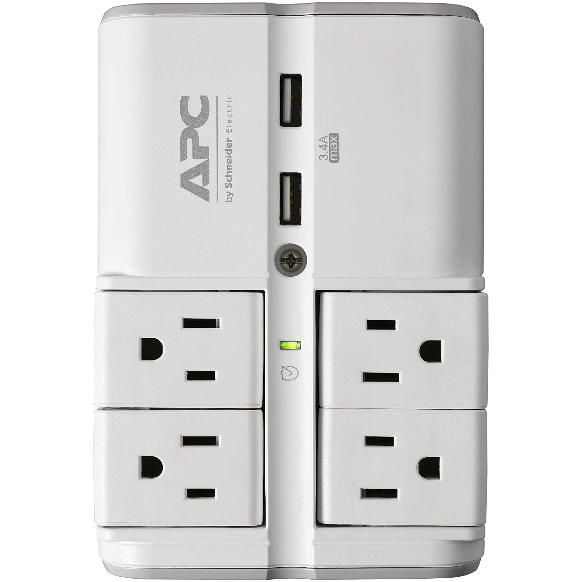 Apc Wall Outlet Surge Protector With Usb Ports, Pe4Wru3, (4) Rotating Multi Plug Outlet, 1080 Joule Surge Protection