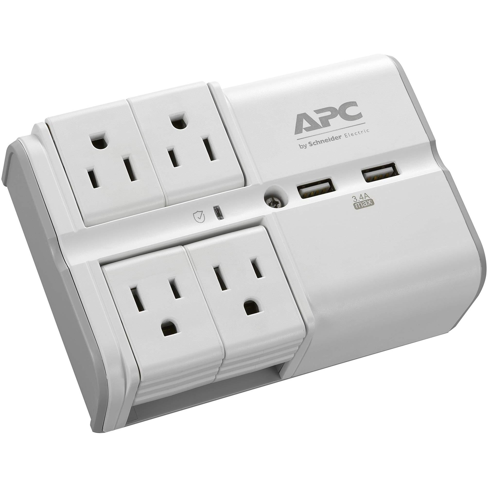 Apc Wall Outlet Surge Protector With Usb Ports, Pe4Wru3, (4) Rotating Multi Plug Outlet, 1080 Joule Surge Protection