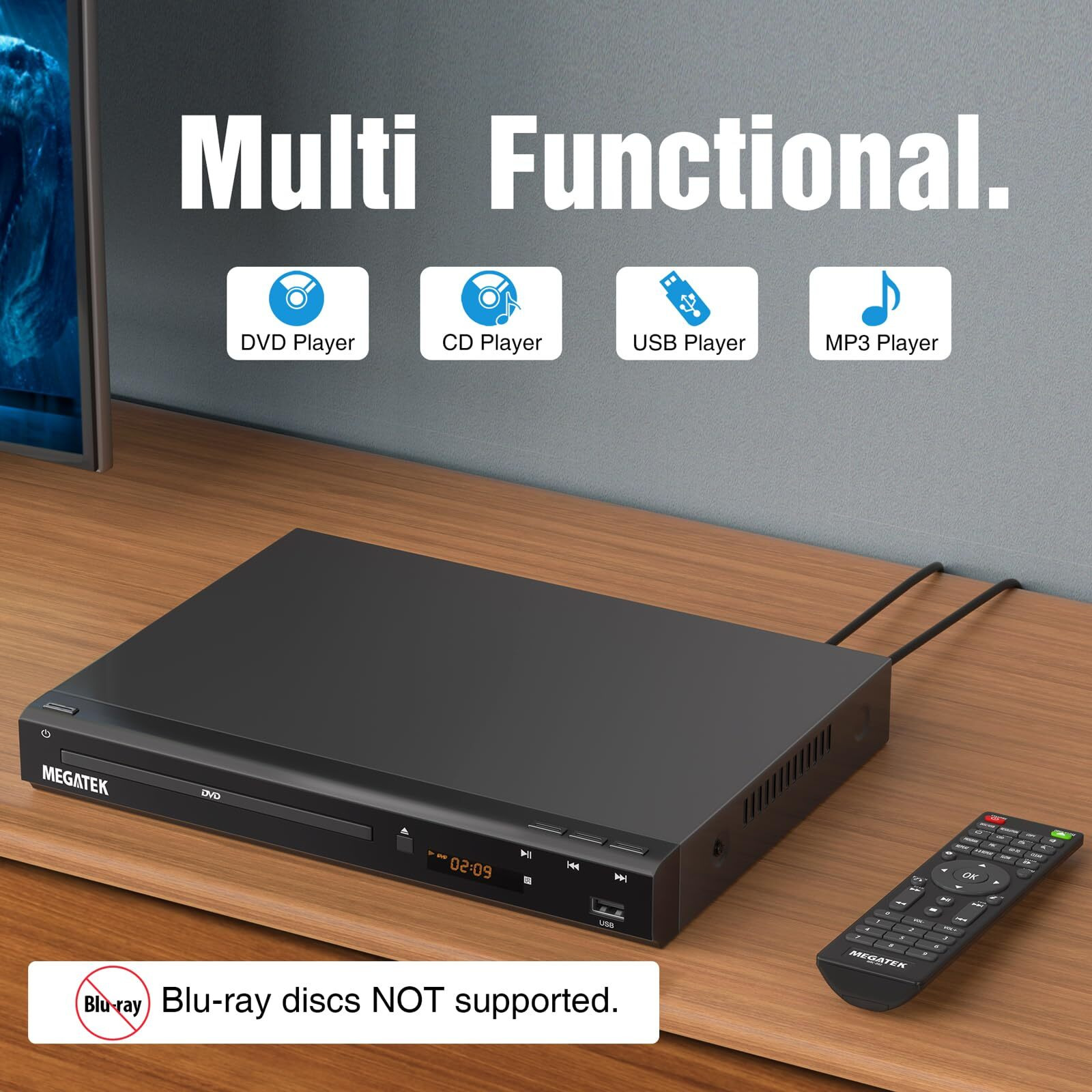 Megatek Region-Free Dvd Player For Tv With Hdmi, Cd Player For Home, Plays All Regions And Formats, Usb Port, Durable Metal Casing, Remote, Hdmi And Rca Cables Included