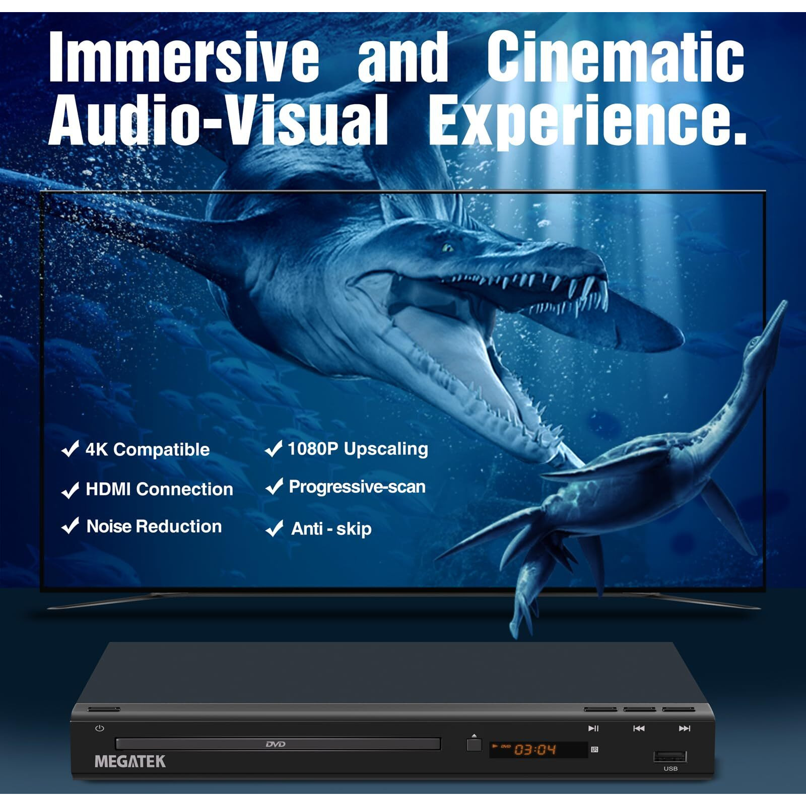 Megatek Region-Free Dvd Player For Tv With Hdmi, Cd Player For Home, Plays All Regions And Formats, Usb Port, Durable Metal Casing, Remote, Hdmi And Rca Cables Included