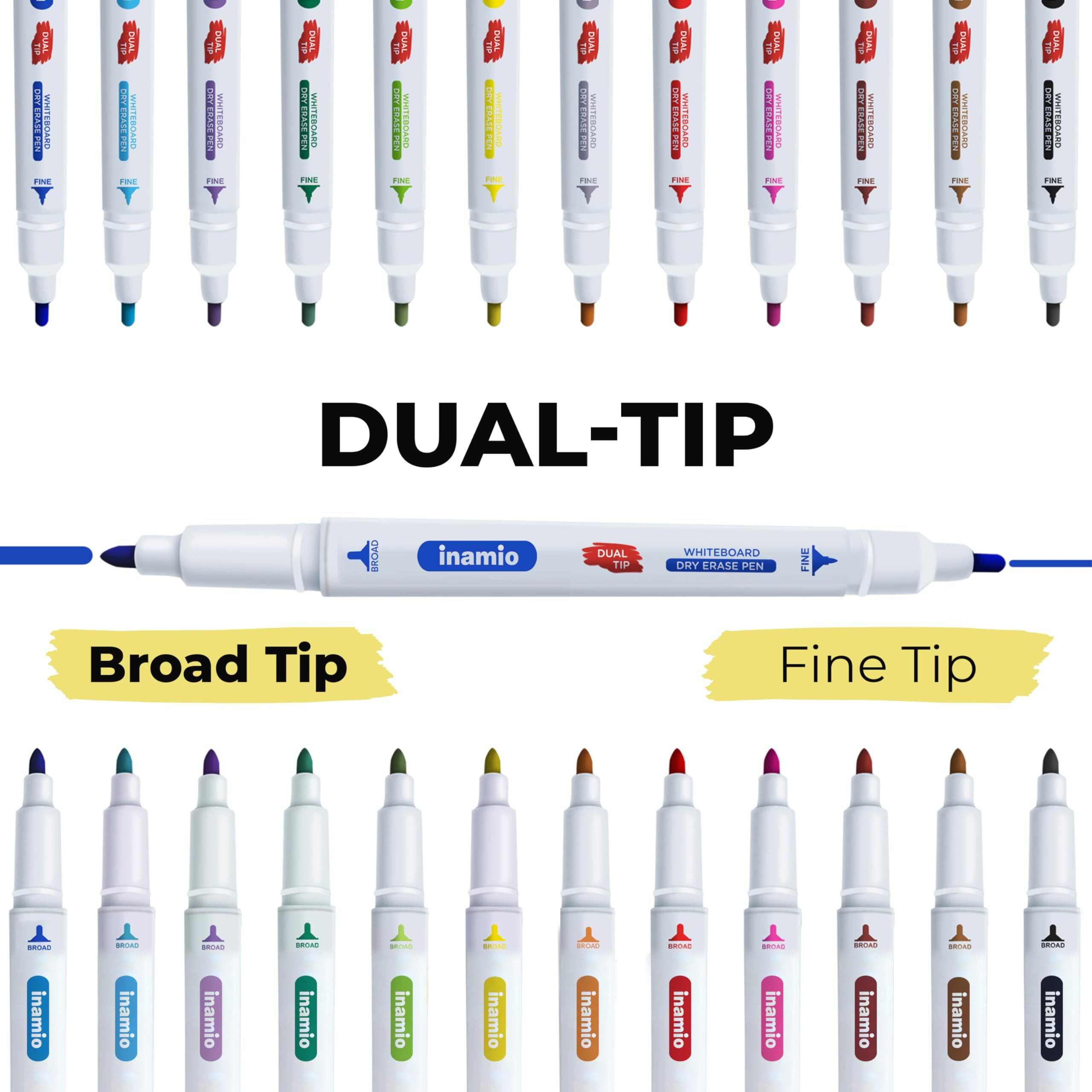 Dry Erase Markers For Whiteboard - Ultra Fine Tip White Board Markers - Dual Tip, Pastel Colors - Fine Point Erasable Markers - 12 Set