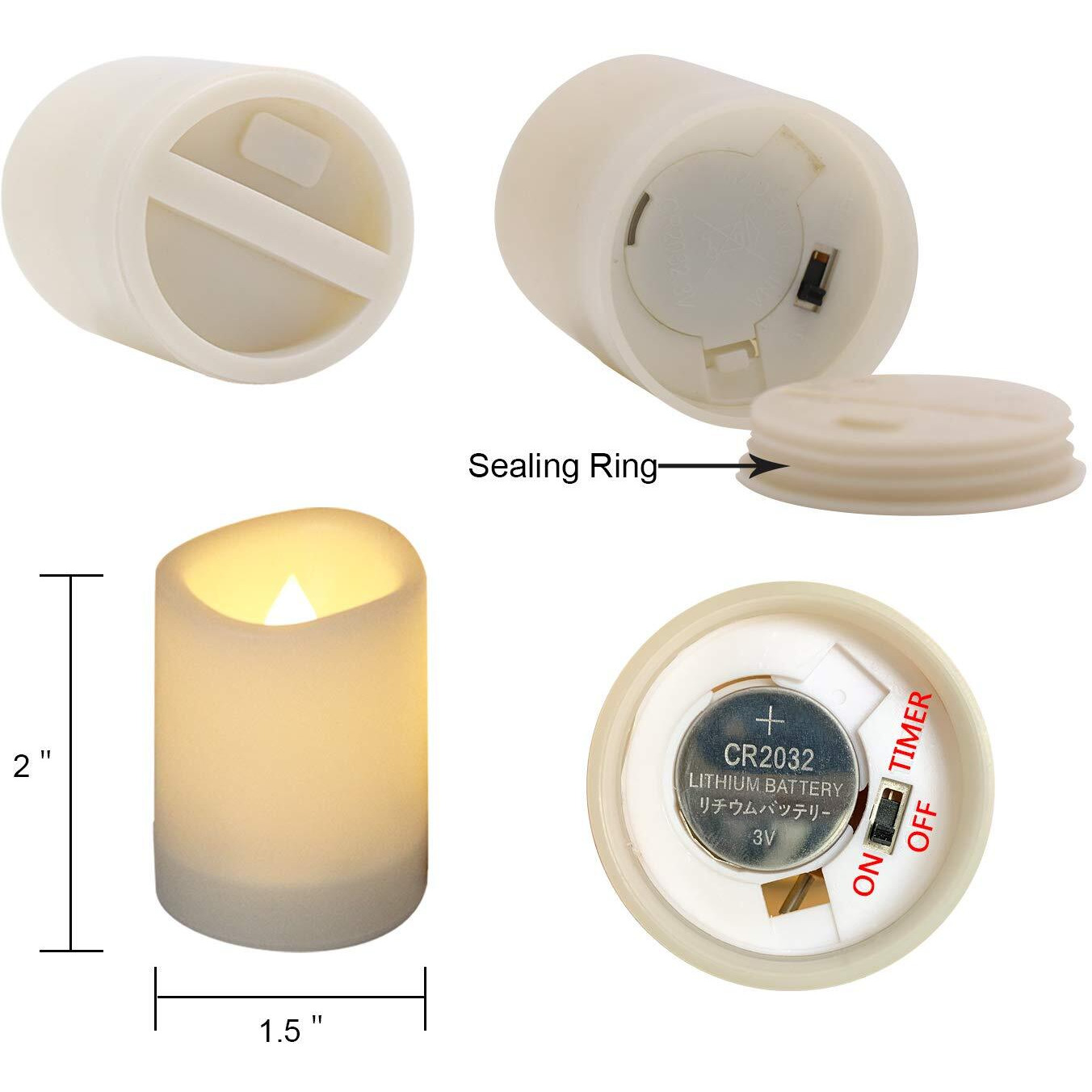 Dromance Outdoor Waterproof Flameless Votive Candles With Timer, Battery Operated Led Tealight Flickering Candles Warm Light Set Of 12 Wedding Party Decor Plastic Candles(1.5 X 2 Inches)