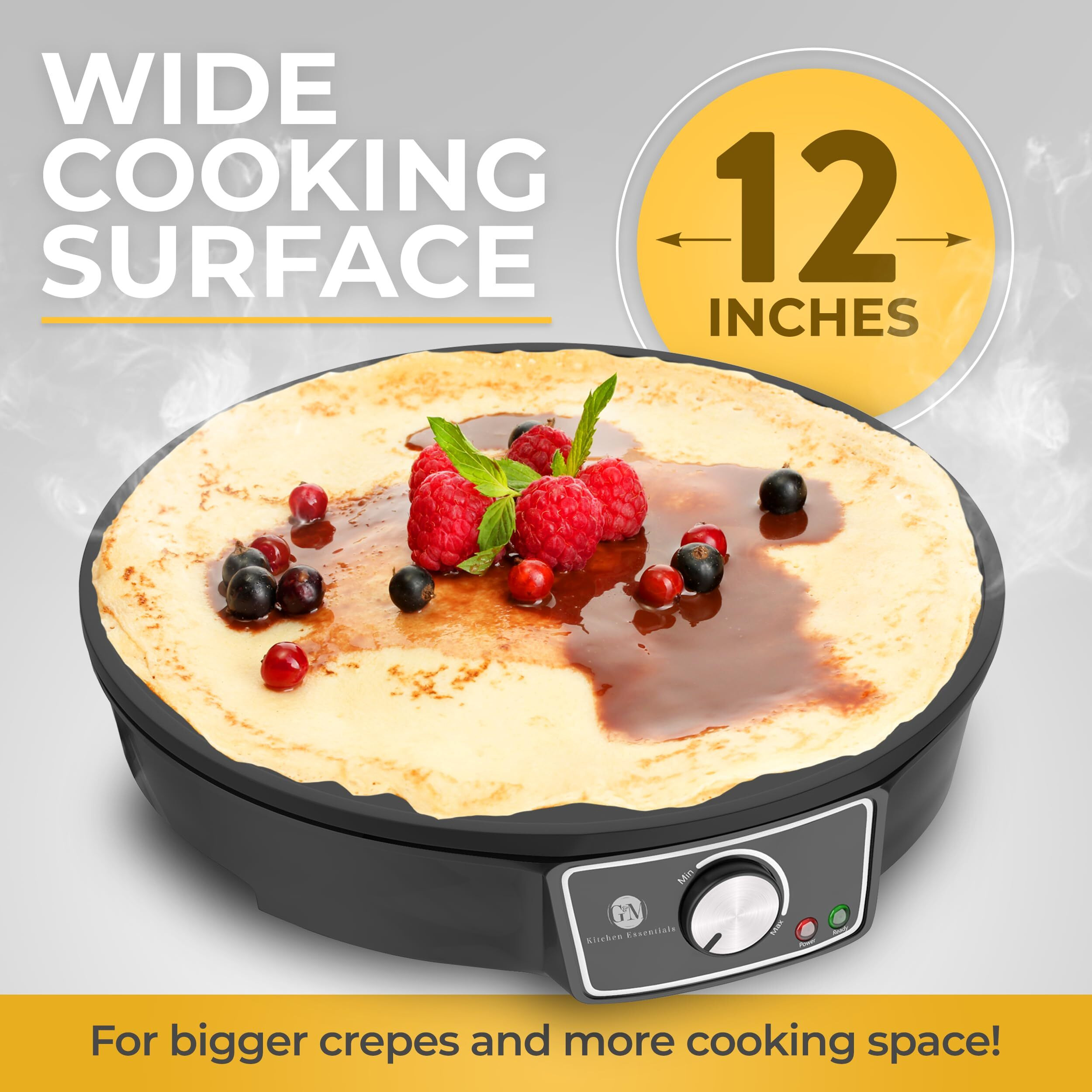 Crepe Maker Machine (Easy To Use), Pancake Griddle - Nonstick 12    Electric Griddle - Pancake Maker, Batter Spreader, Wooden Spatula - Crepe Pan For Crepes Roti, Tortilla, Blintzes - Portable, Compact