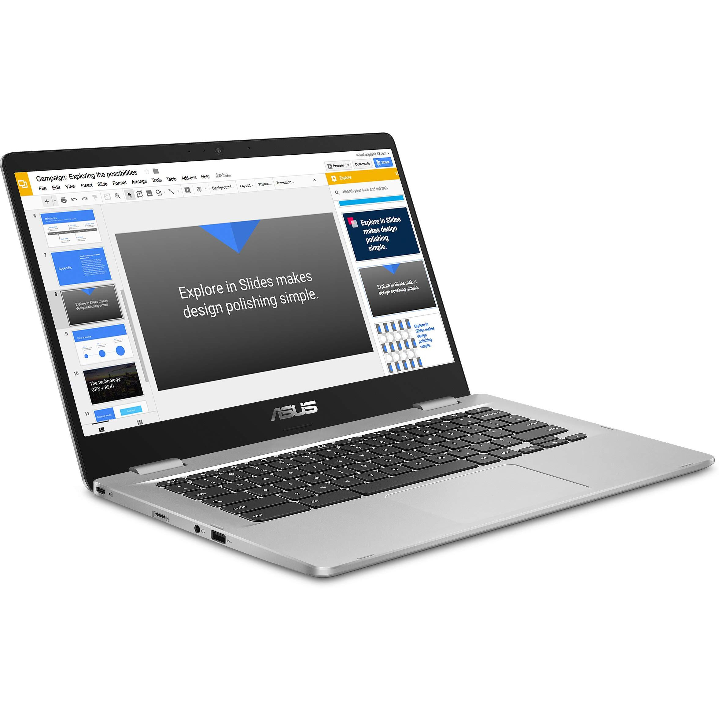 Asus Chromebook C423, 14.0"" Fhd Nanoedge-Display With 180 Degree-Hinge, Intel Celeron N3350-Processor, 4Gb-Ram, 32Gb Emmc Storage, Zero-Touch Enrollment, Chrome Os, Silver, C423Na-Db42F