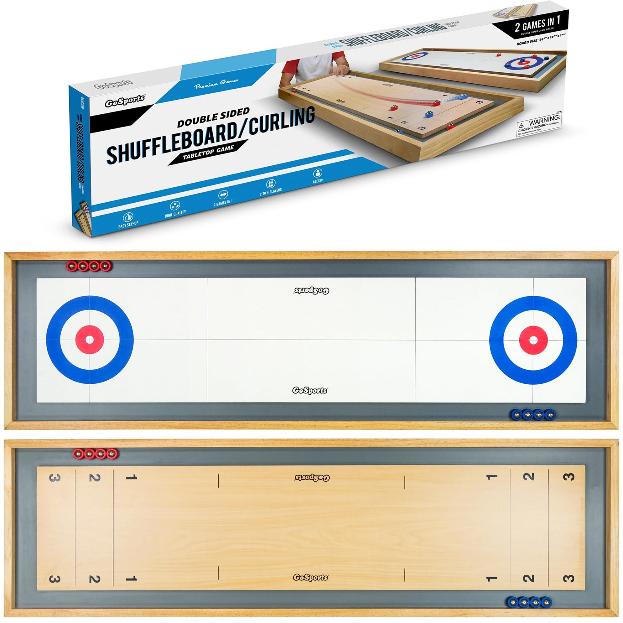 Gosports Shuffleboard And Curling 2 In 1 Board Games - Classic Tabletop Or Giant Size - Choose Your Style