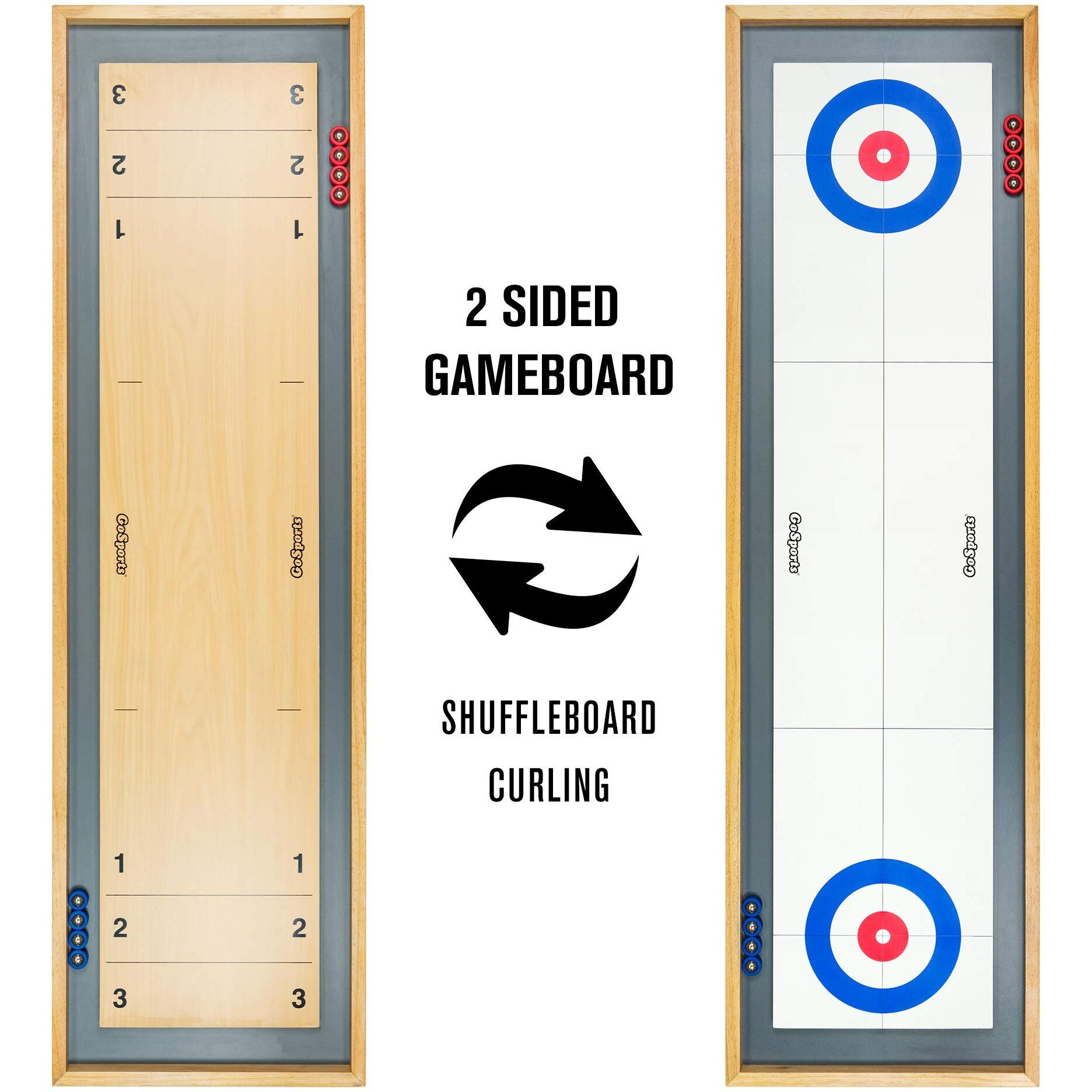 Gosports Shuffleboard And Curling 2 In 1 Board Games - Classic Tabletop Or Giant Size - Choose Your Style