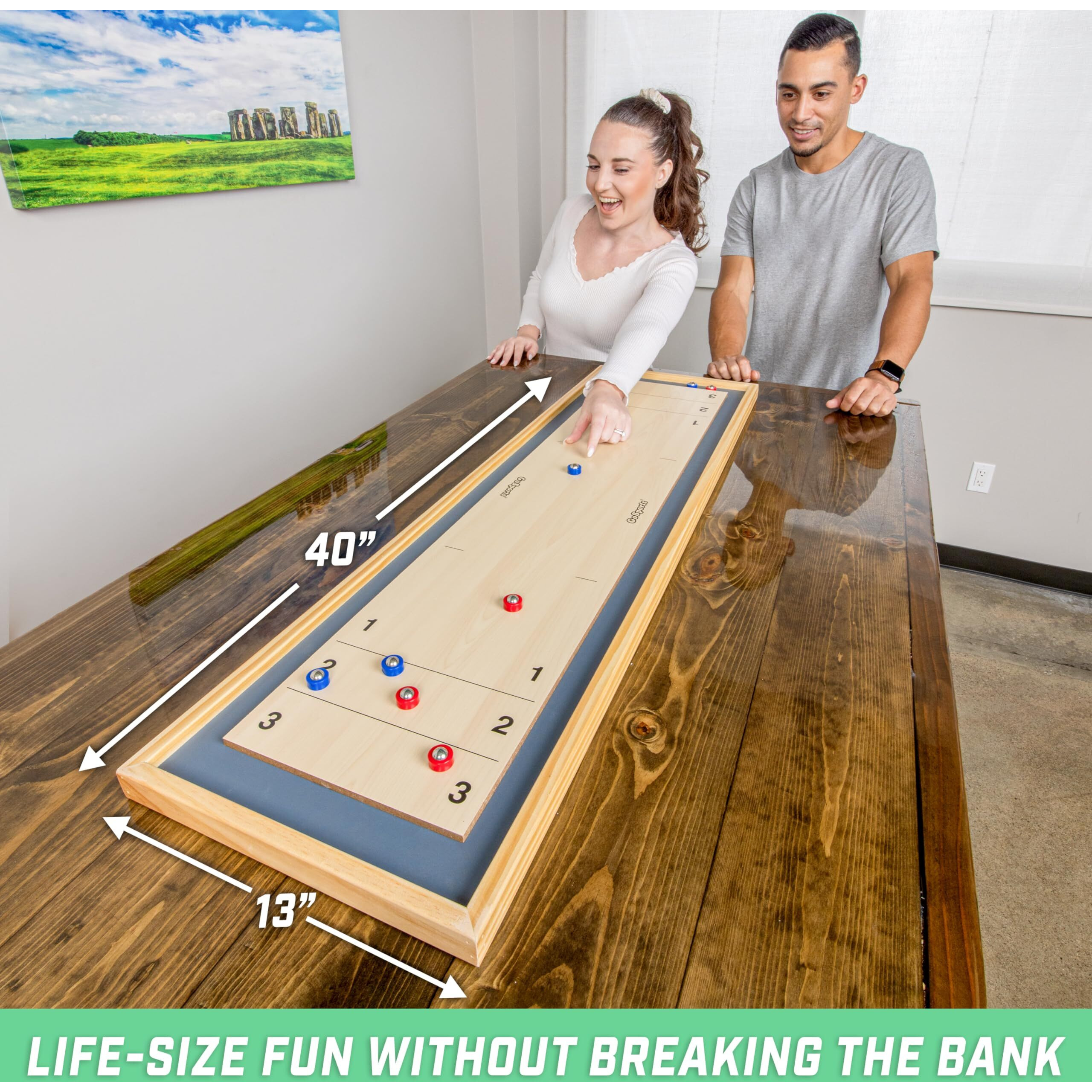 Gosports Shuffleboard And Curling 2 In 1 Board Games - Classic Tabletop Or Giant Size - Choose Your Style