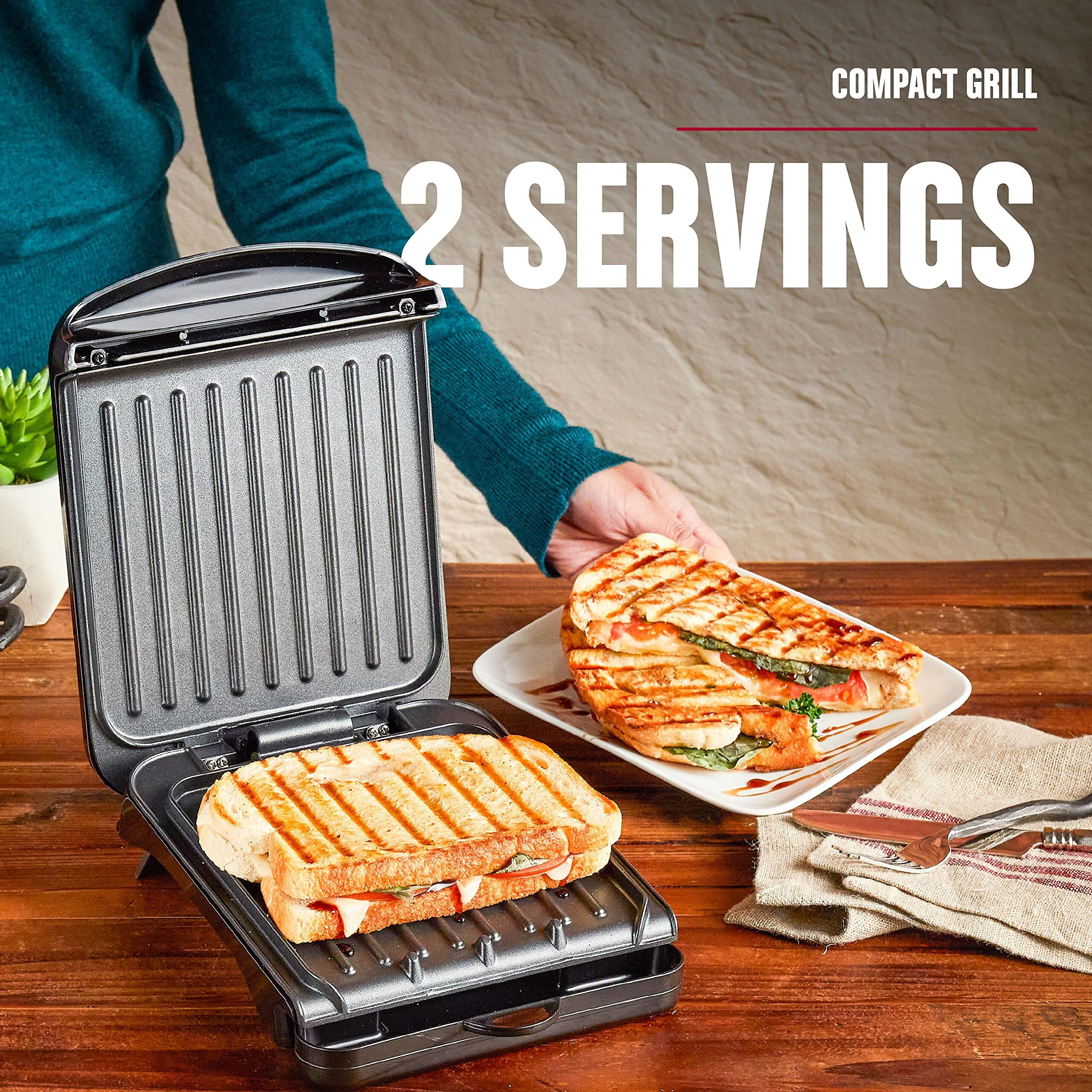 George Foreman 2-Serving Classic Plate Electric Indoor Grill And Panini Press, Black, Grs040B