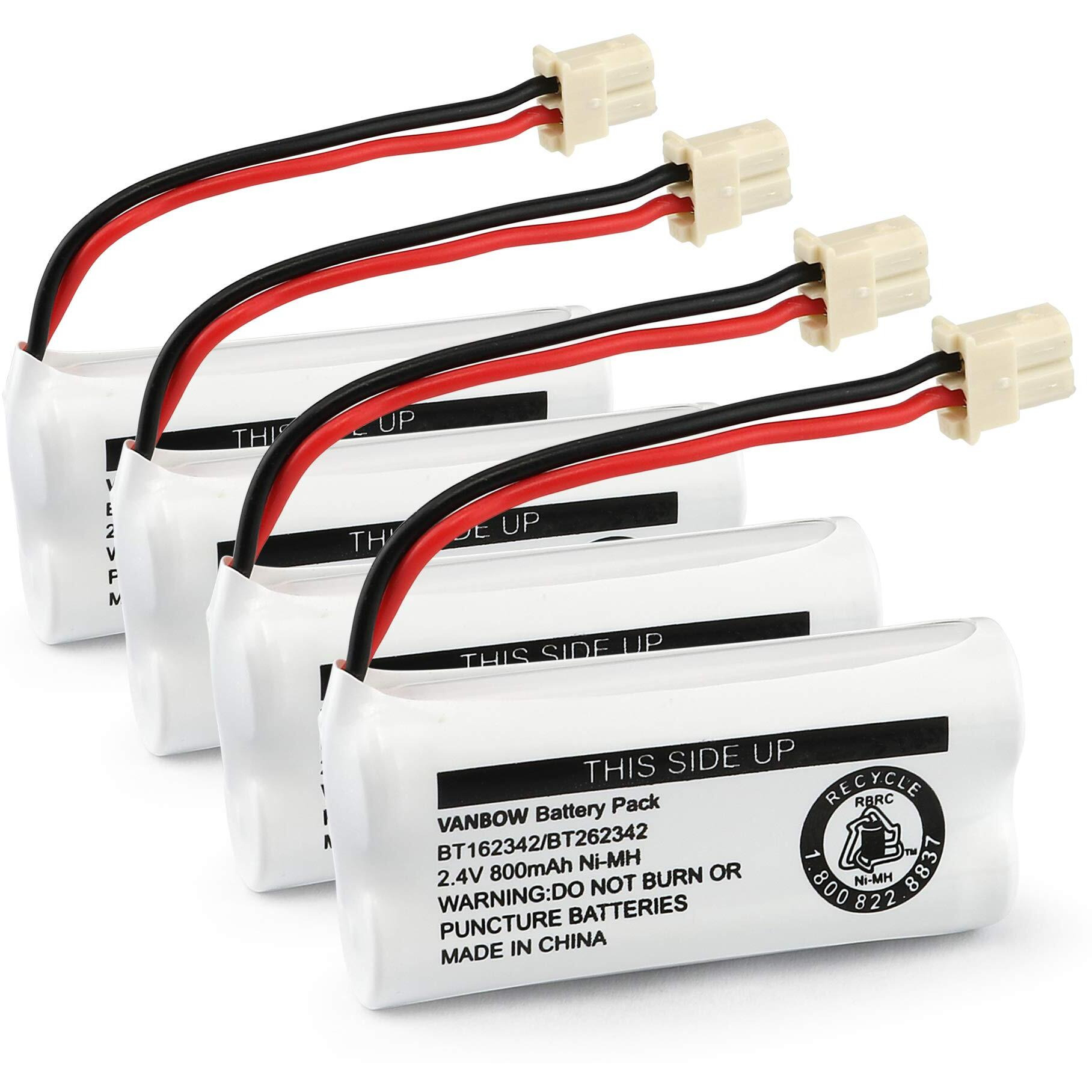 Vanbow Battery Bt162342 / Bt262342 Bt183342/Bt283342 Bt166342/Bt266342 2.4V 800Mah Battery Pack For Vtech Cs6114 Cs6419 Cs6719 At&T El52300 Cl80112 Vtech Cs6719-2 Cordless Handsets (Pack 4)