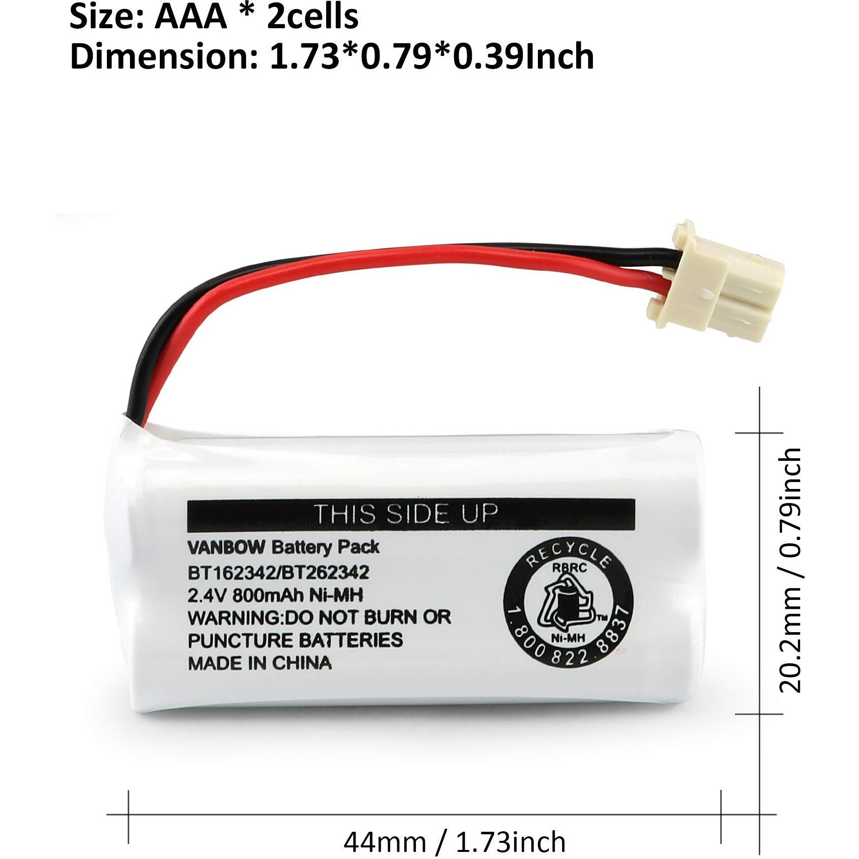 Vanbow Battery Bt162342 / Bt262342 Bt183342/Bt283342 Bt166342/Bt266342 2.4V 800Mah Battery Pack For Vtech Cs6114 Cs6419 Cs6719 At&T El52300 Cl80112 Vtech Cs6719-2 Cordless Handsets (Pack 4)