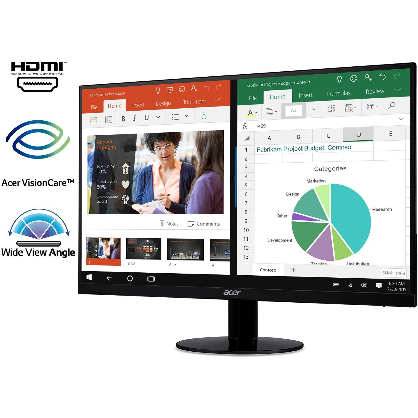 Acer 21.5 Inch Full Hd (1920 X 1080) Ips Ultra-Thin Zero Frame Computer Monitor (Hdmi & Vga Port), Sb220Q Bi