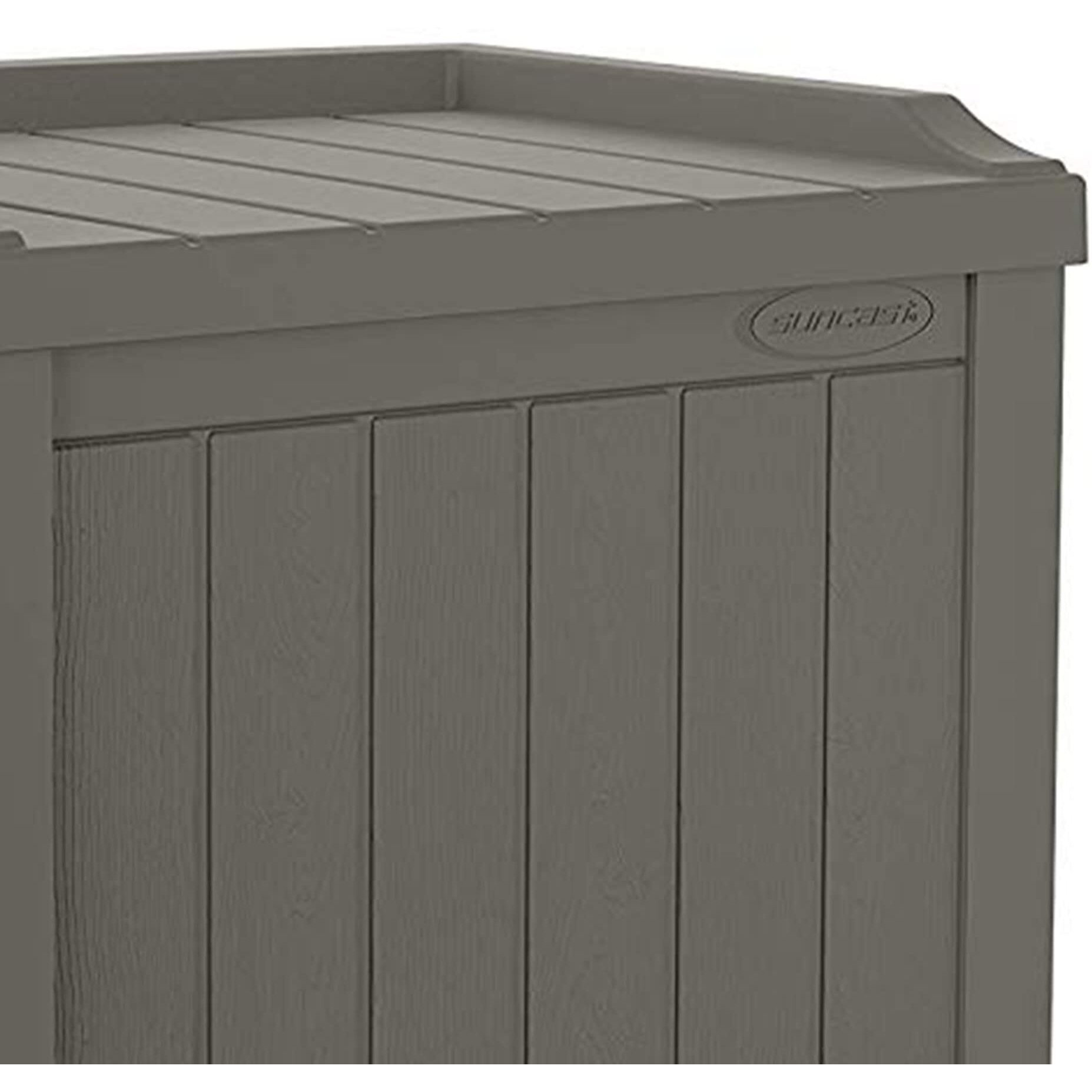 Suncast 22 Gallon Indoor Or Outdoor Backyard Patio Small Storage Deck Box With Attractive Bench Seat And Reinforced Lid, Stone Gray