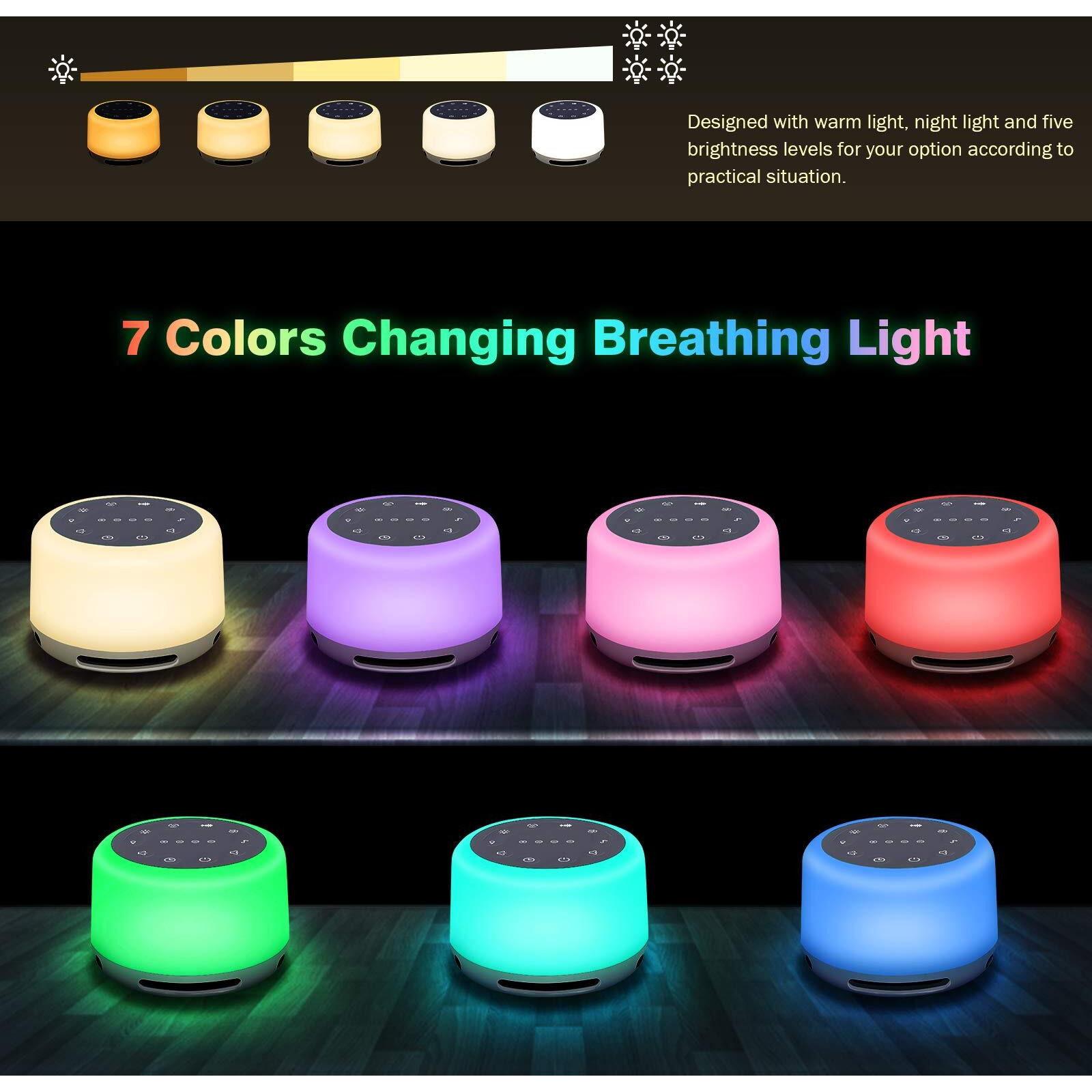 Sleep Sound Machine 24 Natural Soothing Sounds 7 Color Breathing Lights And Night Light With Timer Memory Feature Rechargeable Portable White Noise Machine For Baby Kids Adults
