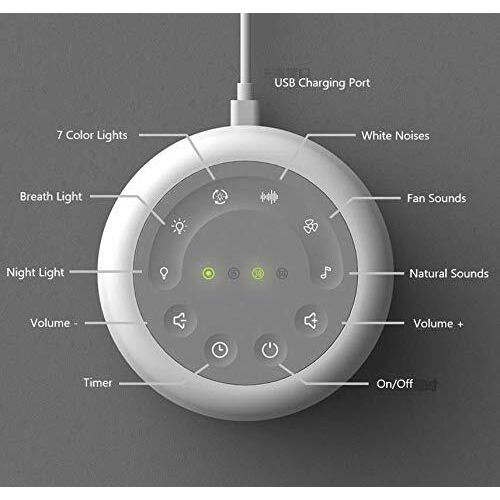 Sleep Sound Machine 24 Natural Soothing Sounds 7 Color Breathing Lights And Night Light With Timer Memory Feature Rechargeable Portable White Noise Machine For Baby Kids Adults