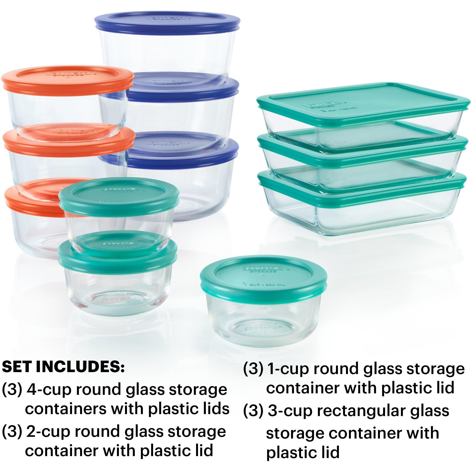Pyrex Simply Store 12-Pack Mixed Sized Glass Food Storage Set, Round & Rectangular Containers With Lids, Bpa-Free, Dishwasher & Microwave Safe