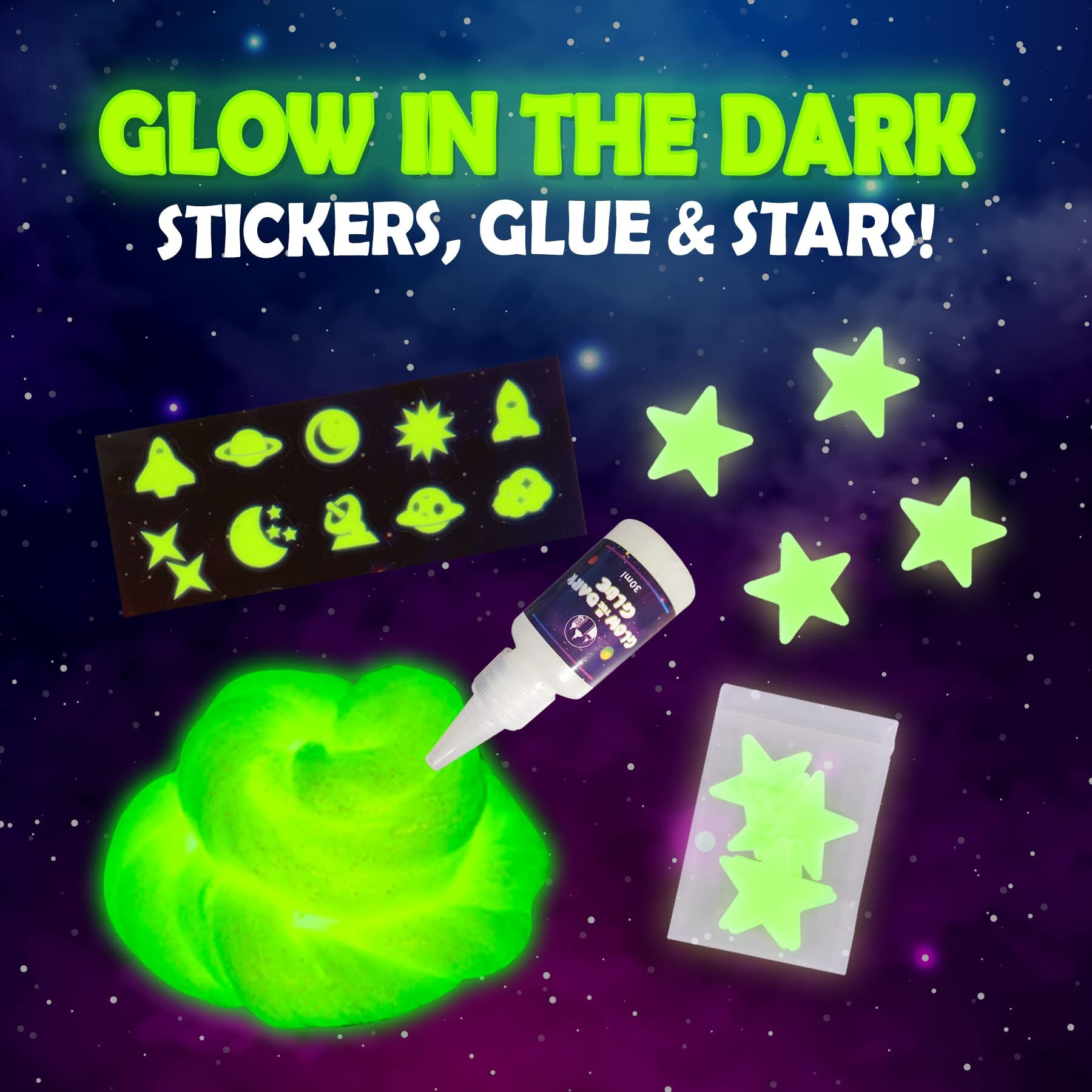Original Stationery Galaxy Slime Kit, Slime Maker Set With Glow In The Dark Stickers, Dark Powder To Make Glitter & Galactic Slimes, Fun Slime Kit For Girls 10-12 And Easter Gifts For Girls 8-12