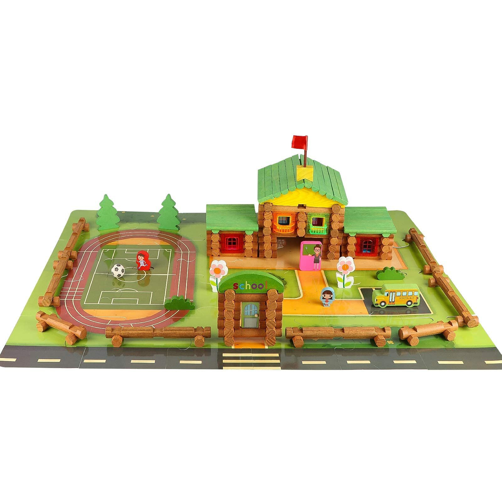 Wondertoys 269 Pieces Real Wood Logs Set Ages 3+, Classic Building Log Gift Set For Boys/Girls- Creative Construction Engineering - Top Blocks Game Kit - Preschool Education Toy