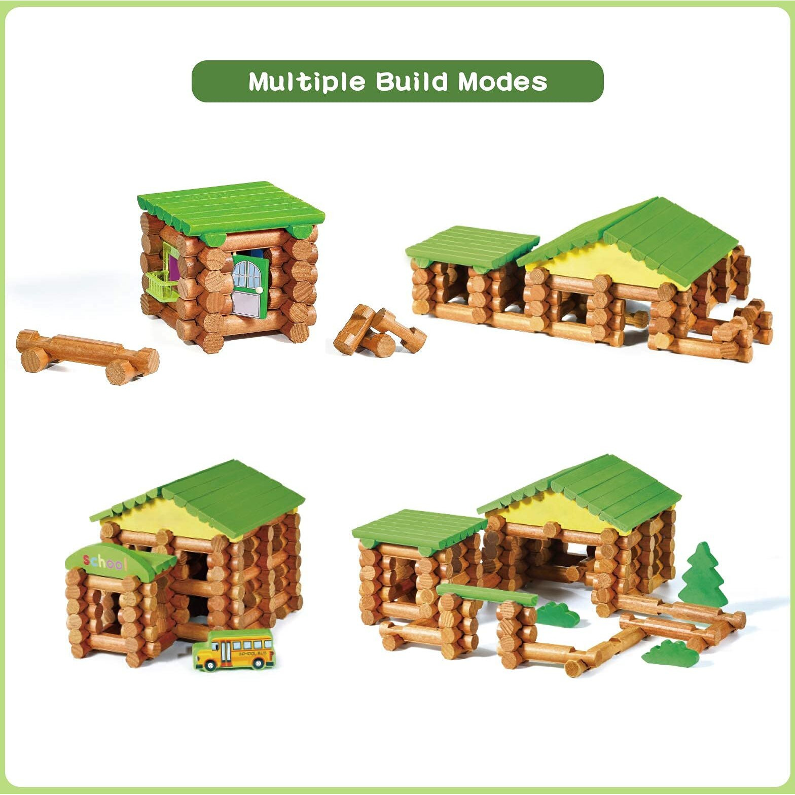 Wondertoys 269 Pieces Real Wood Logs Set Ages 3+, Classic Building Log Gift Set For Boys/Girls- Creative Construction Engineering - Top Blocks Game Kit - Preschool Education Toy