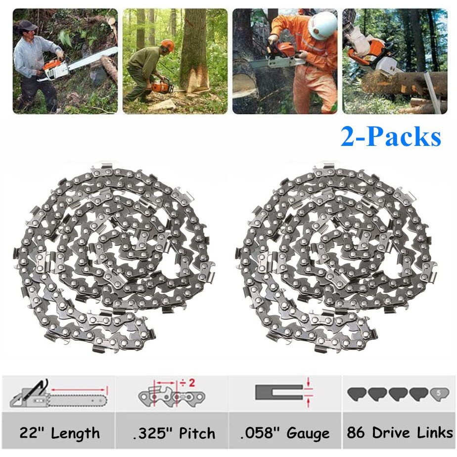 Aileete 2-Packs 22 Inch Chainaw Chain .325"" Lp Pitch - .058"" Gauge - 86 Drive Links For 57Cc Blue Max 2160 Chainsaw & 5200 5800 6200 Models, Replaces 21Lpx086G