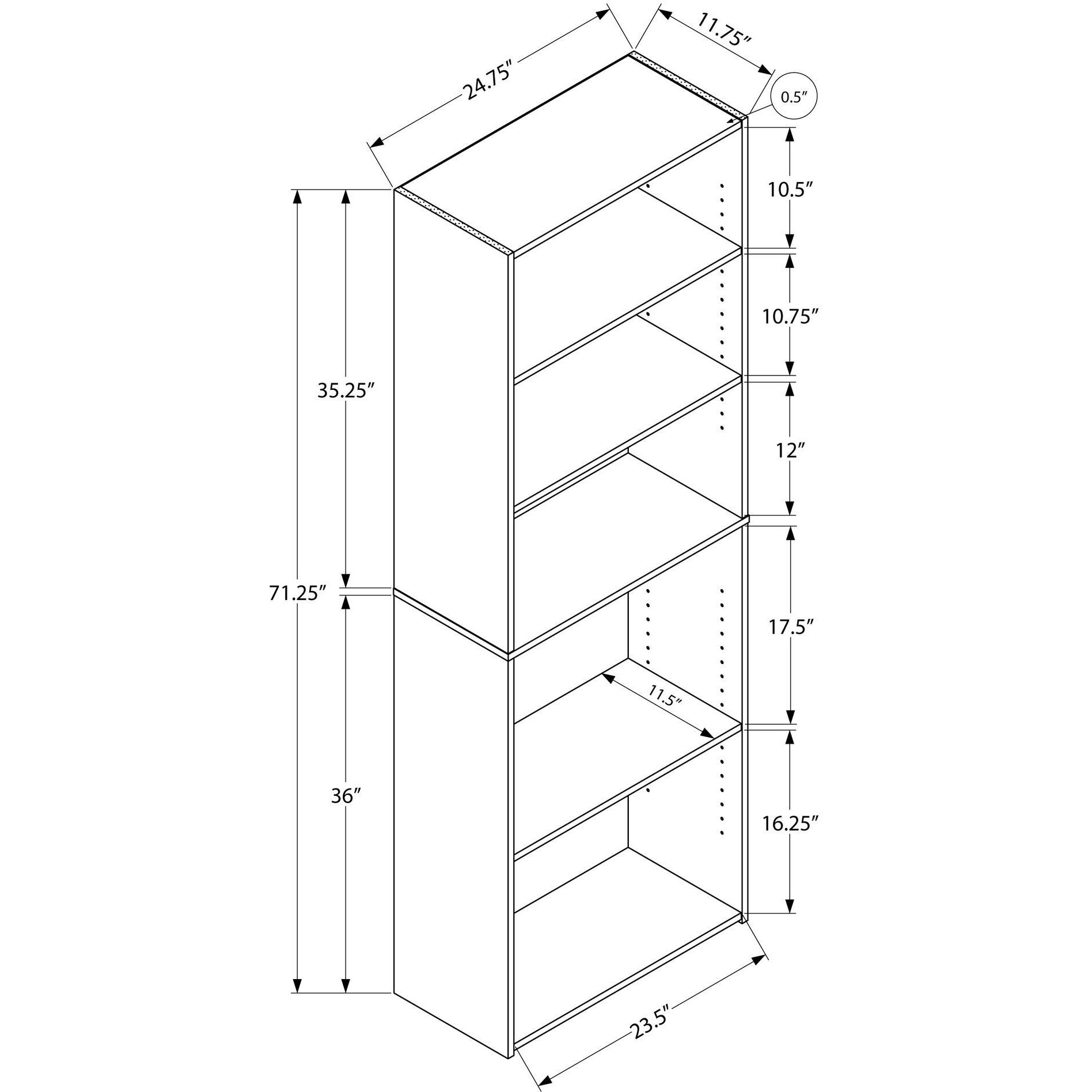 Monarch Specialties I Bookcase-72 H/Grey With 5 Shelves Bookcase, Gray