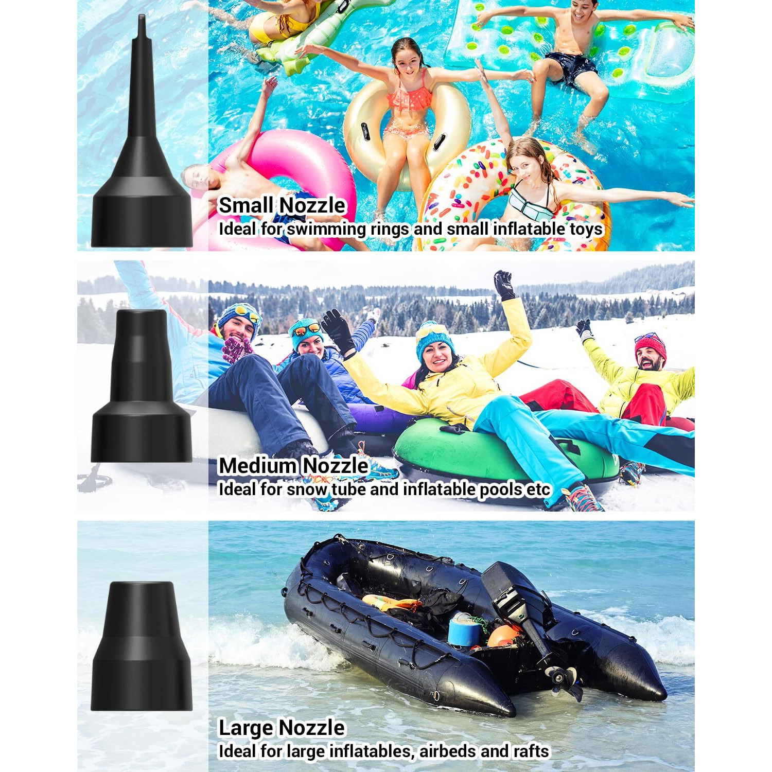 Dr.Meter Air Mattress Pump, 3 Ways Powered Portable Electric Air Pump With 3-Nozzle Ac 110V, Dc 12V, Battery Operated Quick-Fill Inflator Deflator For Inflatable Pool Float Air Bed Boat Swimming Ring