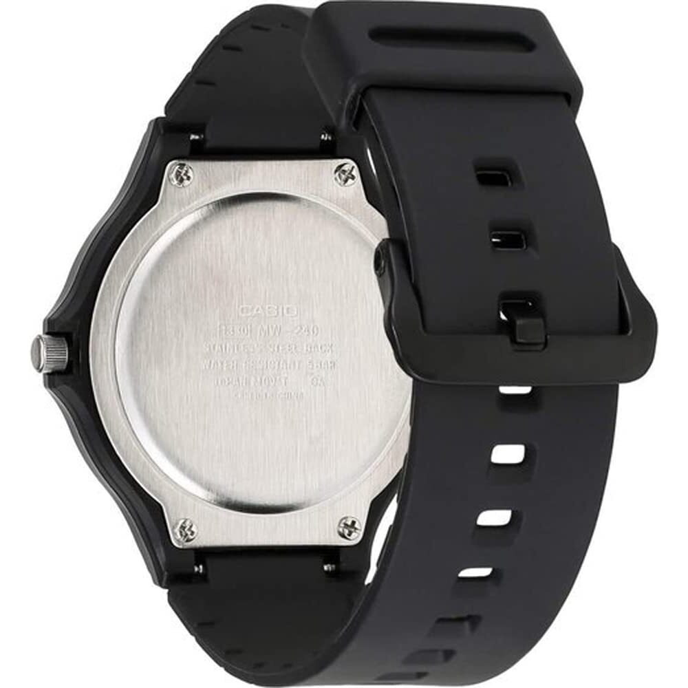 Casio Mw240 Series | Mens Quartz Watch | Black/White | 50M Wr | Large Resin Case | Resin Glass | Resin Band | White Tone Indices | Analog Watch | Easy To Read Display | 3 Year Battery
