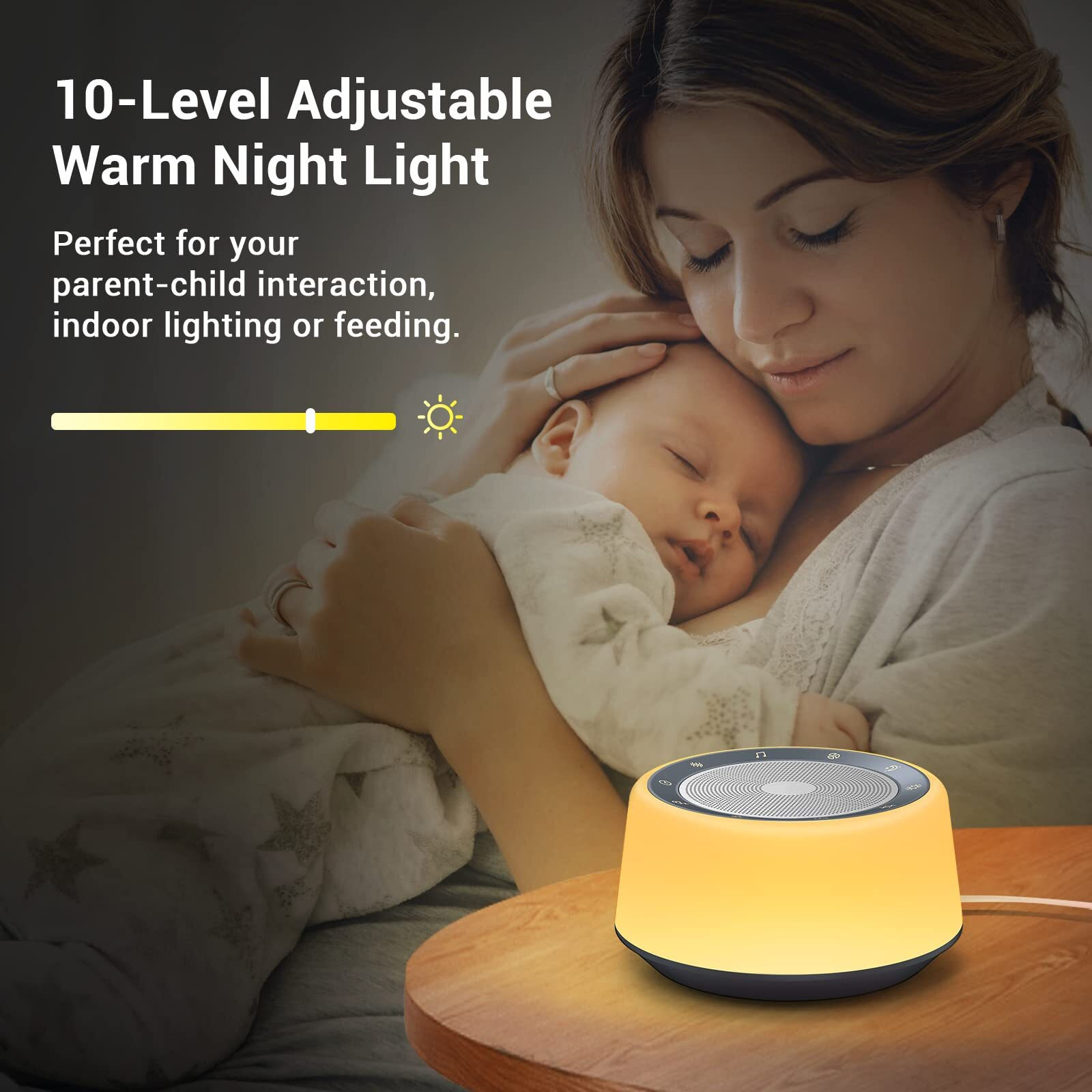 Bgoverss White Noise Sound Machine, Baby Sound Machine Kids With 30 Soothing Sounds And 7 Colors Warm Night Light For Sleeping, 5 Timers Portable Plug In Sound Machine For Baby, Adults,Grey Color