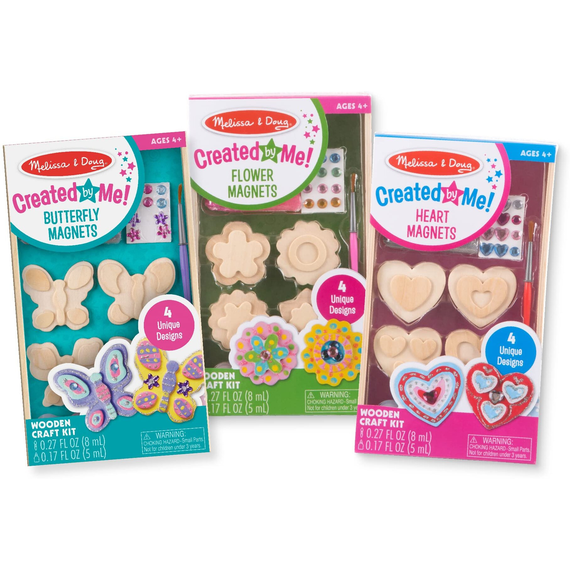 Melissa & Doug Created By Me Paint & Decorate Your Own Wooden Magnets Craft Kit - Butterflies, Hearts, Flowers - Kids Craft Kits, Great Activity For Rainy Days And Party Favors, Ages 4+