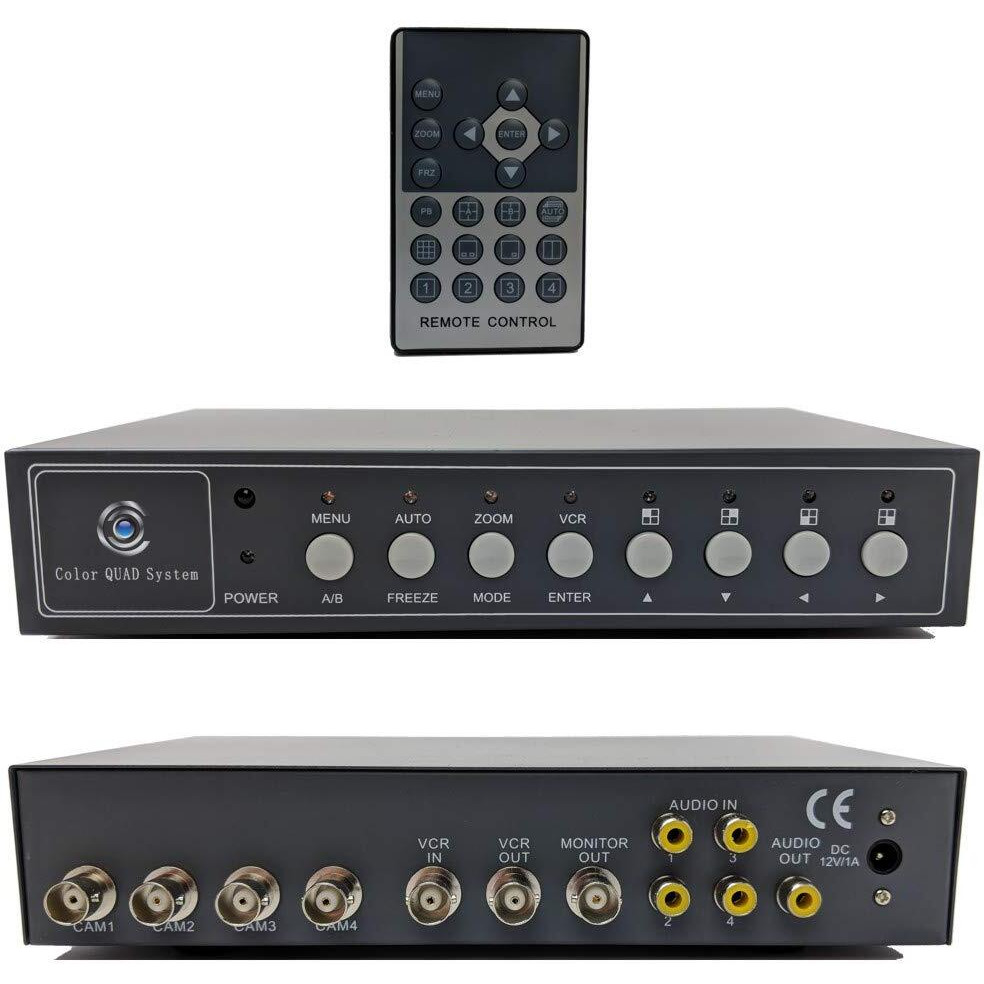 Cctv Camera Pros Vm-Q401A Cctv Bnc Color Quad Processor | Analog Security Camera Mux | Video Screen Splitter | 4 Channel Multiplexer