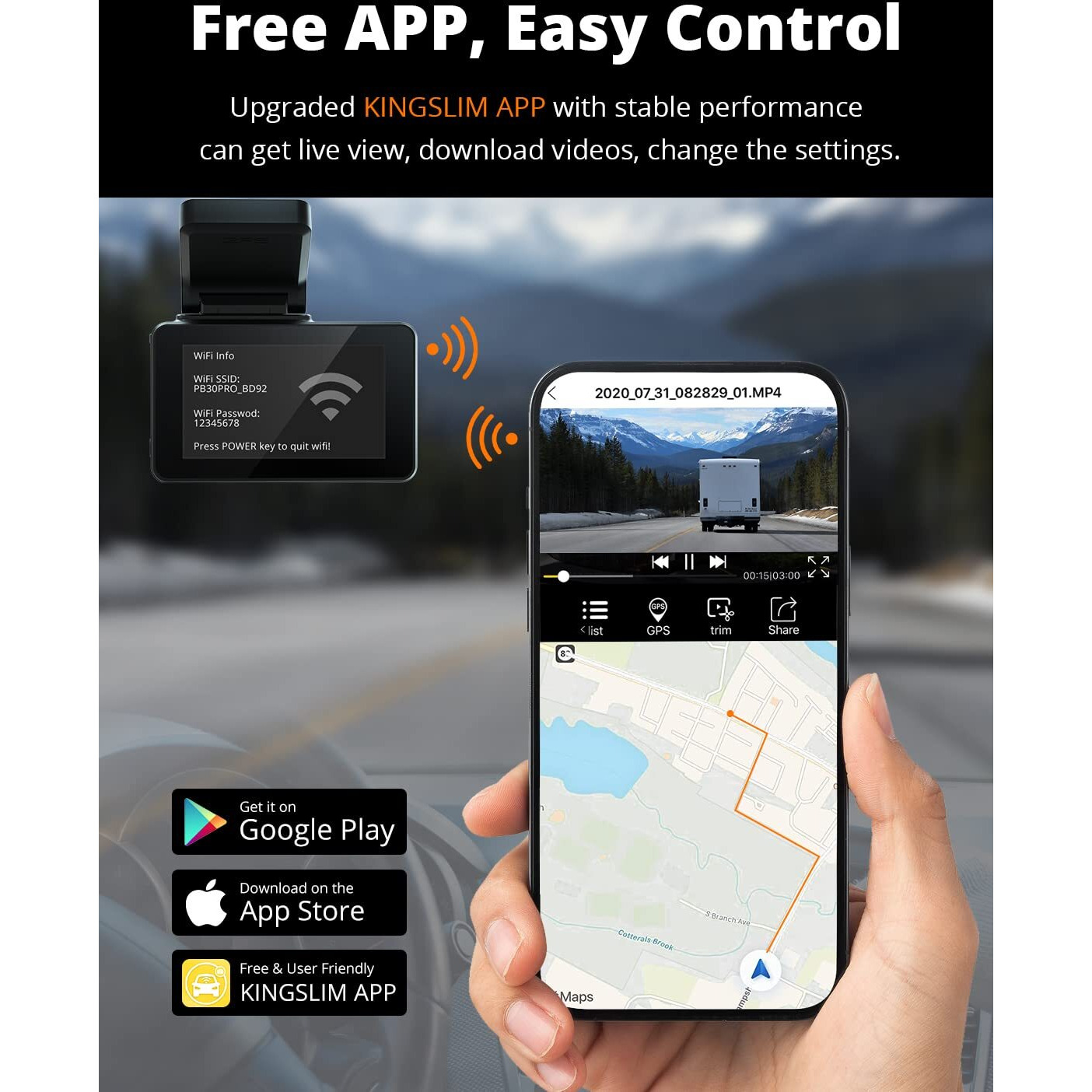 Kingslim D4 Dual Dash Cam With Built-In Wifi Gps, Front 4K/2.5K Rear 1080P For Cars , 3"" Ips Touchscreen 170 Fov Dashboard Camera With Sony Starvis Sensor, Support 256Gb Max
