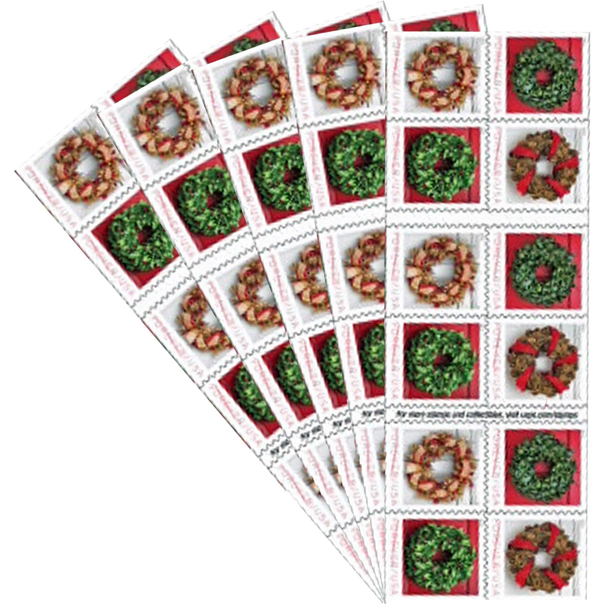 Holiday Wreaths 5 Books Of 20 Forever Us First Class Postage Stamps Christmas Tradition Celebration (100 Stamps)