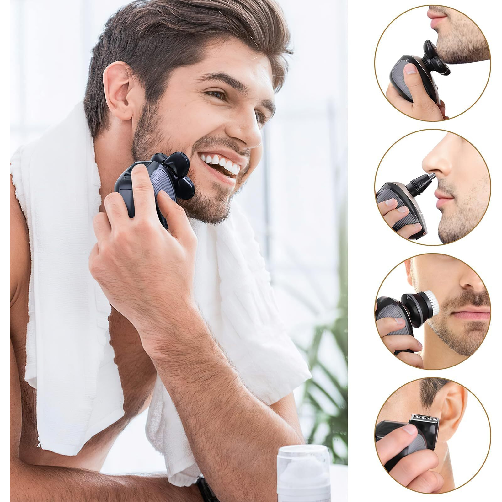 Bald Shavers For Men - Telfun Upgrade 5-In-1 Electric Head Shavers For Bald Men, 100% Waterproof Cordless Razor, Wet/Dry Shaving, 5 Dual Track Heads, Mess-Free Hair Capture