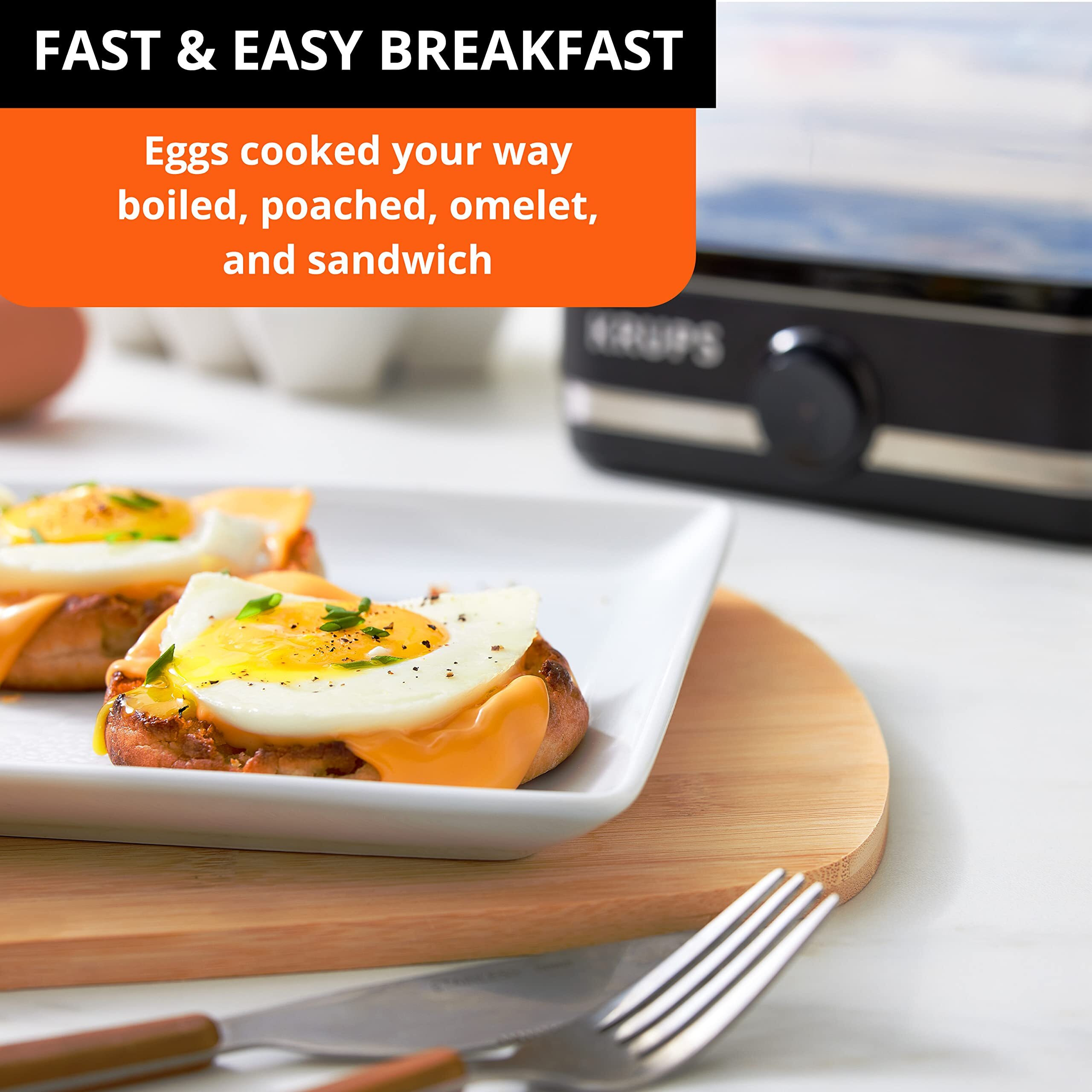 Krups Simply Electric Plastic And Stainless Steel Egg Cooker 6 Eggs 400 Watts Hard, Medium, And Soft Boiled, Poached, Scrambled, Omelets, Rapid Cook Black