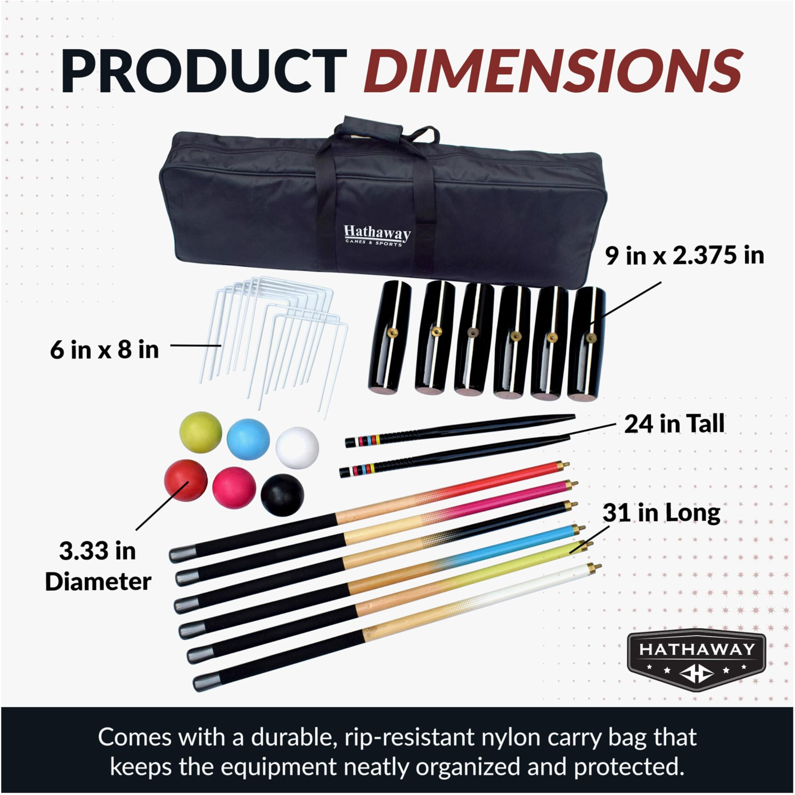 Hathaway Deluxe 6-Player Croquet Set Multi, 33.5"&quotL X 9"&quotW X 2.75"&quotH