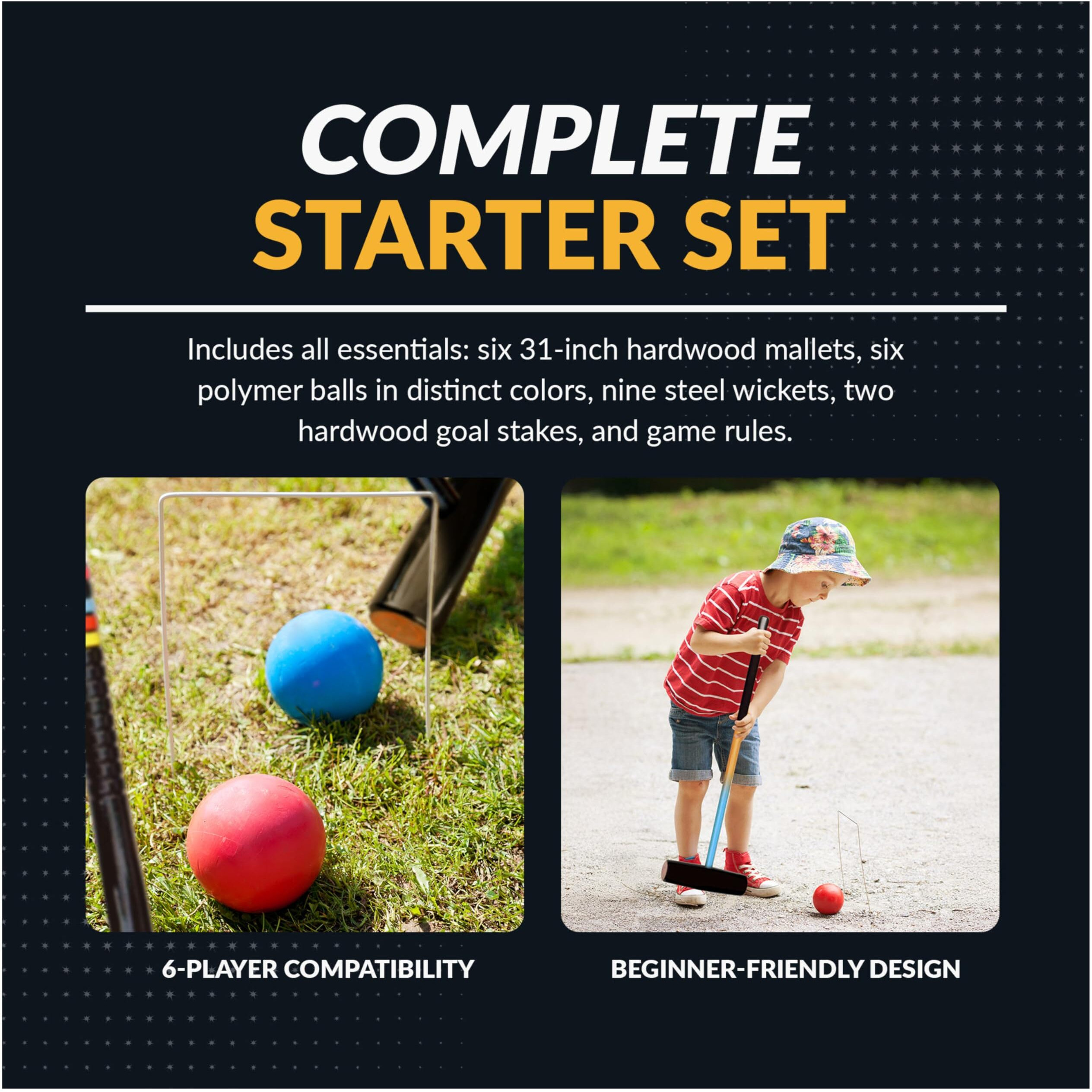Hathaway Deluxe 6-Player Croquet Set Multi, 33.5"&quotL X 9"&quotW X 2.75"&quotH