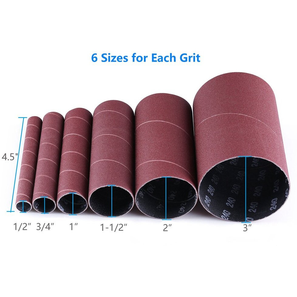 Lotfancy Spindle Sander Sleeves, 24Pcs Sanding Sleeves For Oscillating Sander, 60 80 120 240 Assorted Grit Sandpaper, 4-1/2    Length, 1/2   , 3/4   , 1   , 1-1/2   , 2   , 3    Diameter