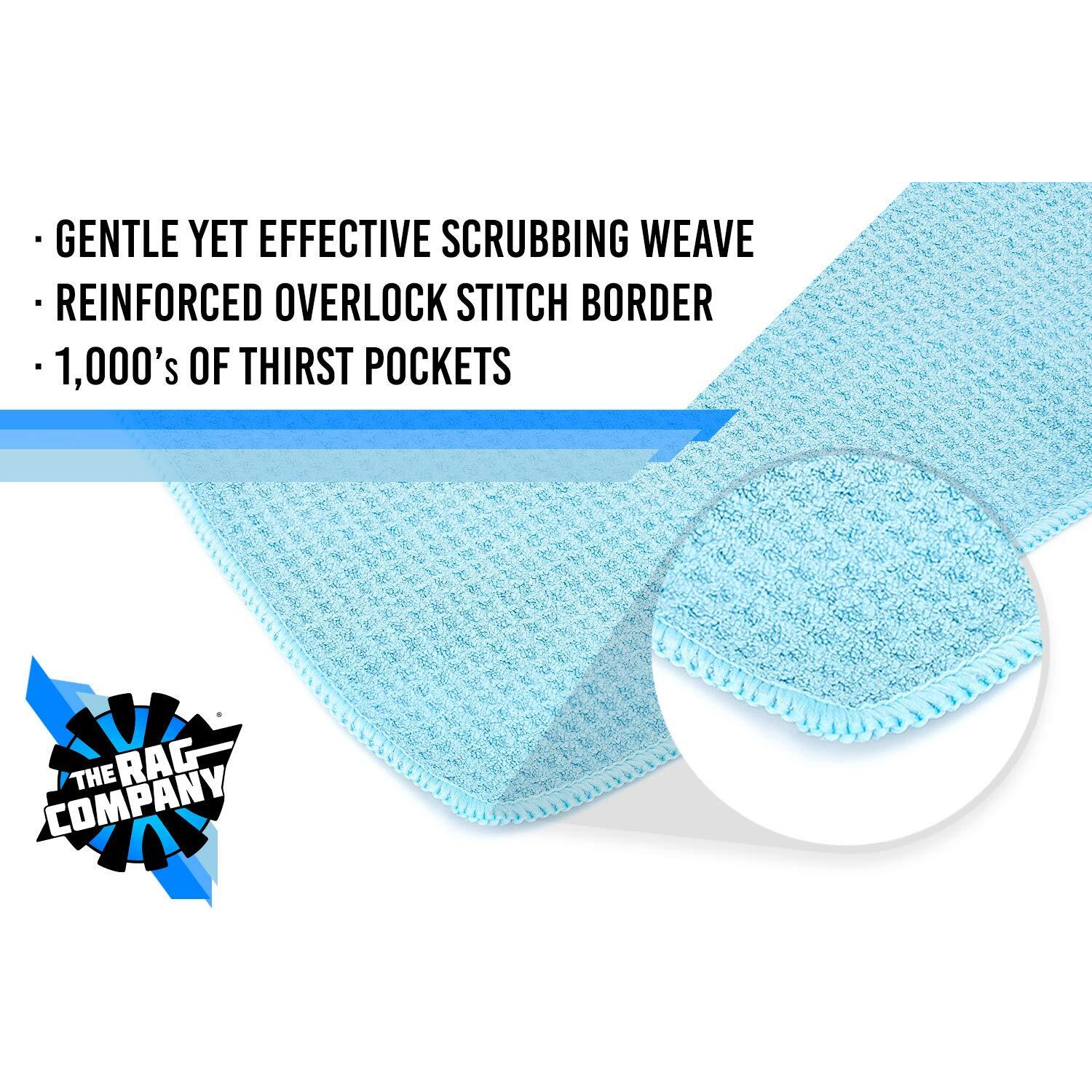 The Rag Company - Standard Waffle Weave Towels, Microfiber Detailing, Window/Glass And Drying, Wax & Polish, Lint-Free, Streak-Free, 370Gsm, 16In X 16In, Light Blue (3-Pack)