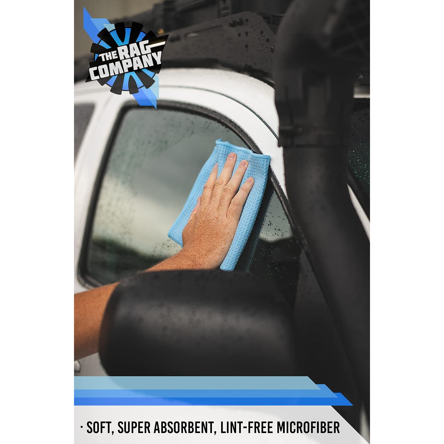The Rag Company - Standard Waffle Weave Towels, Microfiber Detailing, Window/Glass And Drying, Wax & Polish, Lint-Free, Streak-Free, 370Gsm, 16In X 16In, Light Blue (3-Pack)
