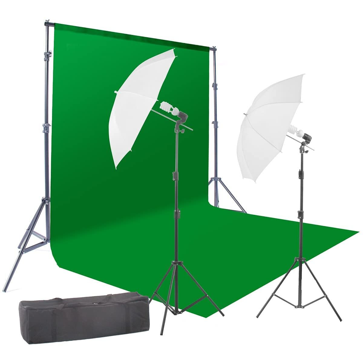 Studiofx 800W Chromakey Green Screen 10Ft X 12Ft Backdrop Photography Video Lighting Kit - Background Support System Included - G12