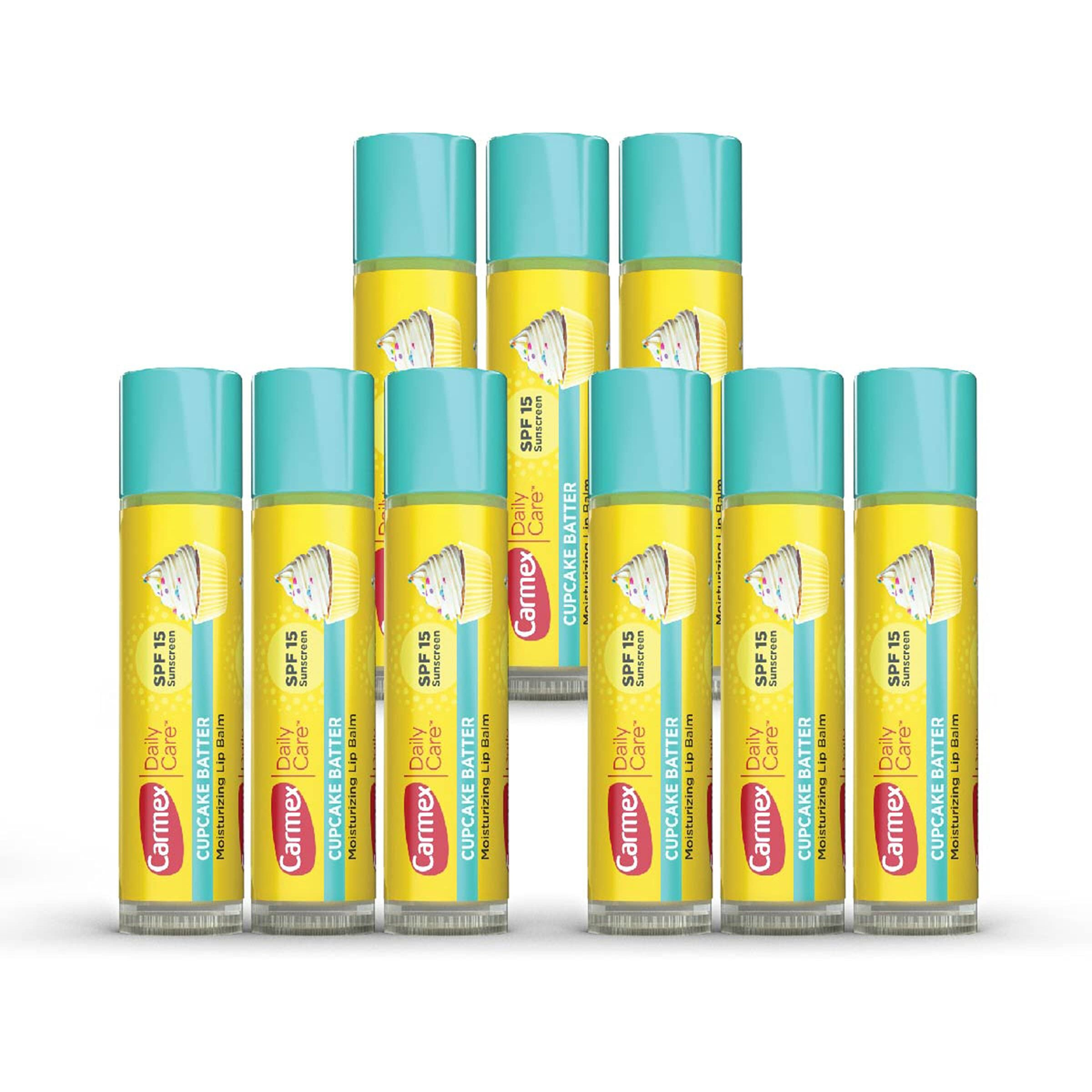 Carmex Daily Care Moisturizing Lip Balm Sticks, Spf 15, Cupcake Batter Flavor, 9 Count
