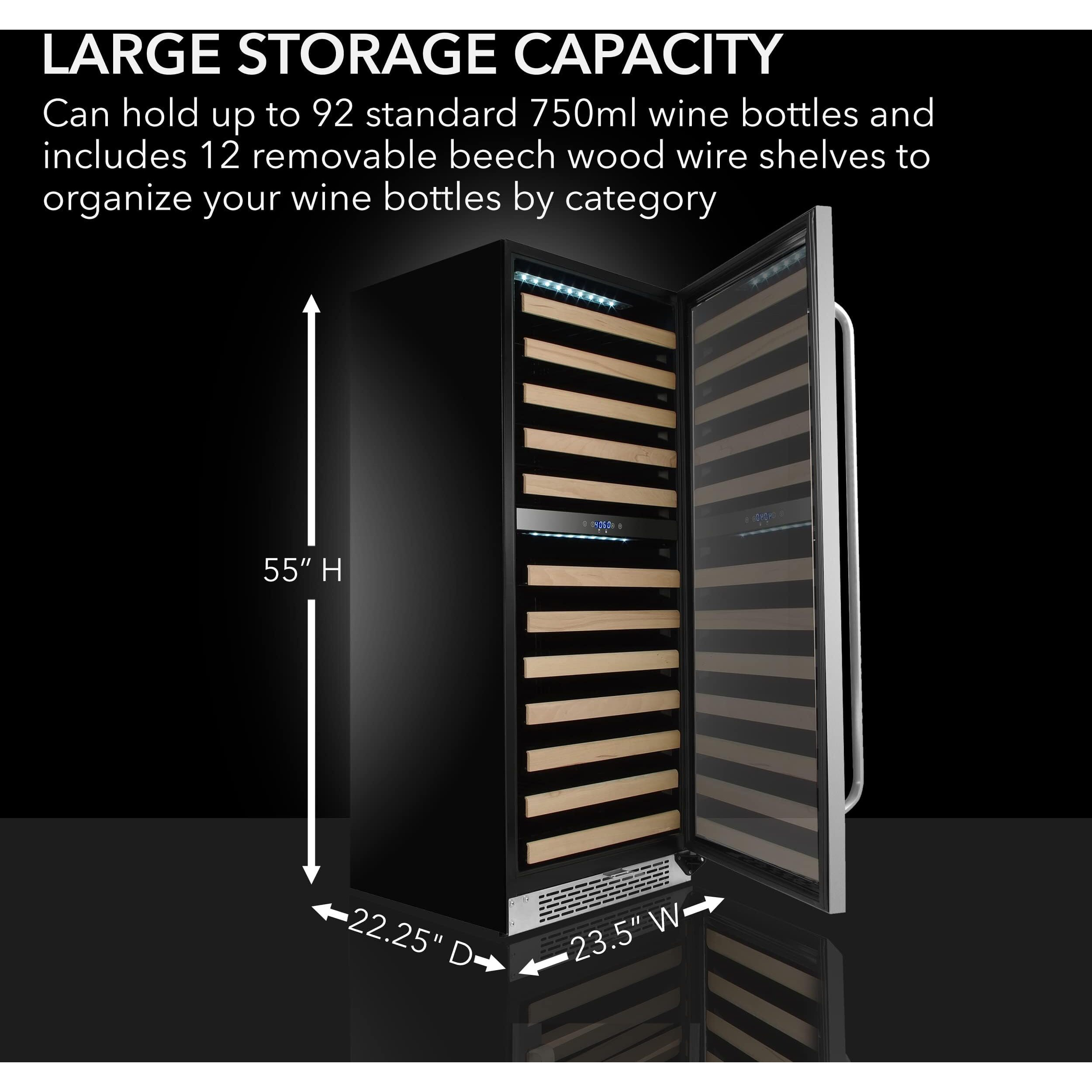 Whynter Bwr-0922Dz 92 Built-In Or Freestanding Stainless Steel Dual Zone Compressor Large Capacity Wine Refrigerator Rack For Open Led Display, Dark Grey-92 Bottle, Dark Grey