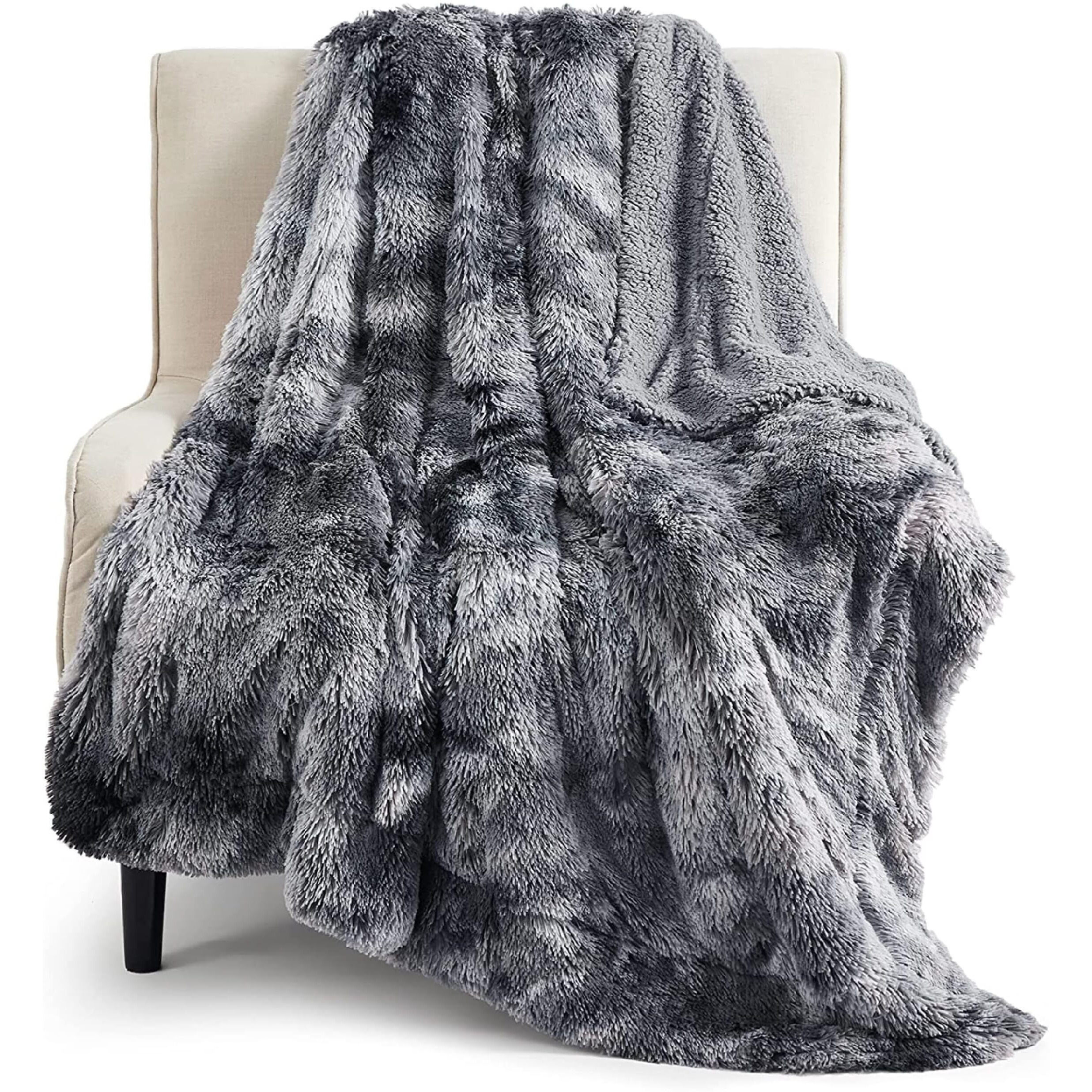 Bedsure Fluffy Throw Blanket Gifts For Women Men, Soft Fleece Sherpa Cozy Fuzzy Plush Warm Minky Thick Faux Fur Throw For Couch, Bed, Home Living Room Decor Valentines Blanket Gifts For Her Him, Grey