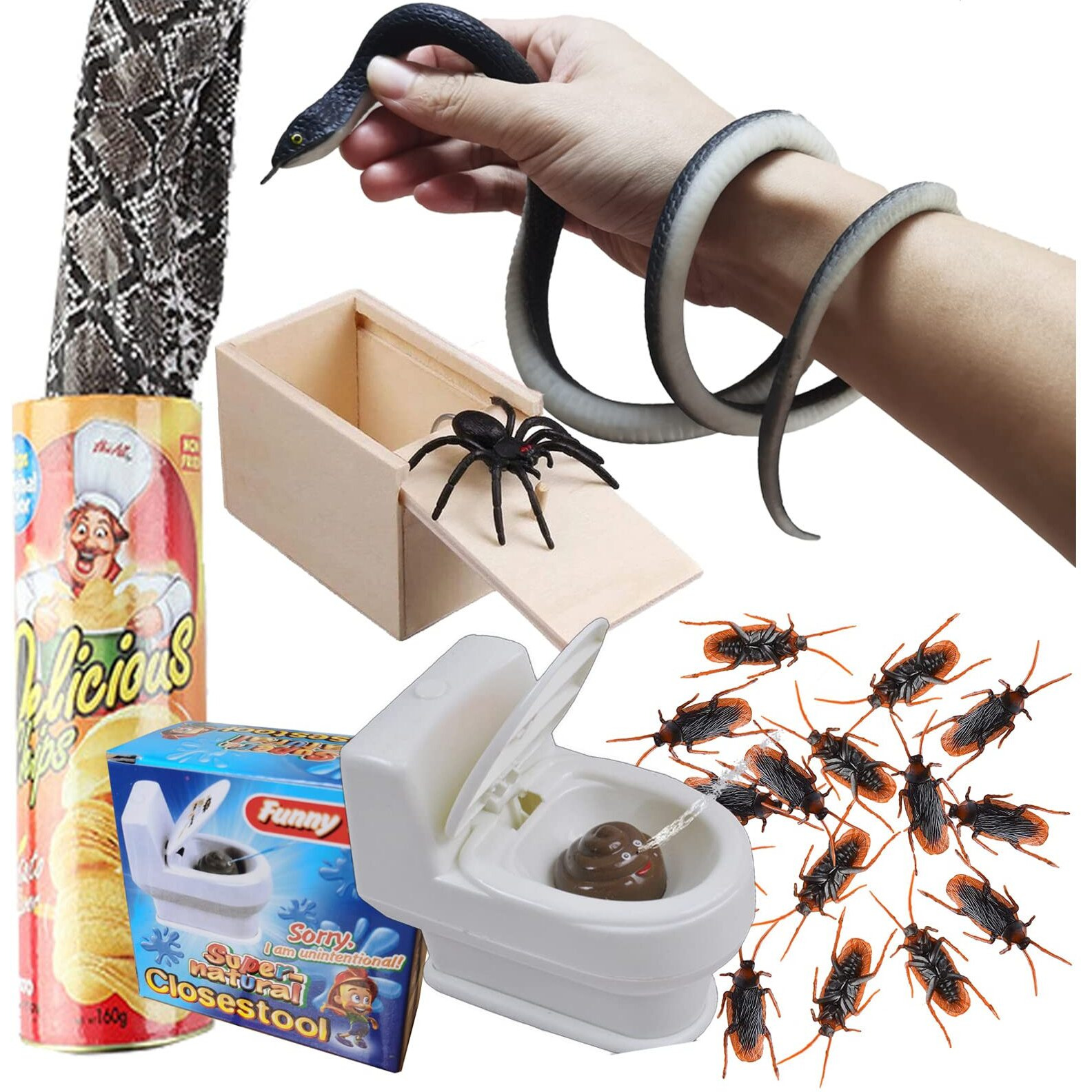 Lckla Prank Kit Realistic Rubber Snakes Fake Roaches Surprise Spider Box Funny Gag Gifts For Halloween Party Decoration April Fools Day Adults Men Women (B)