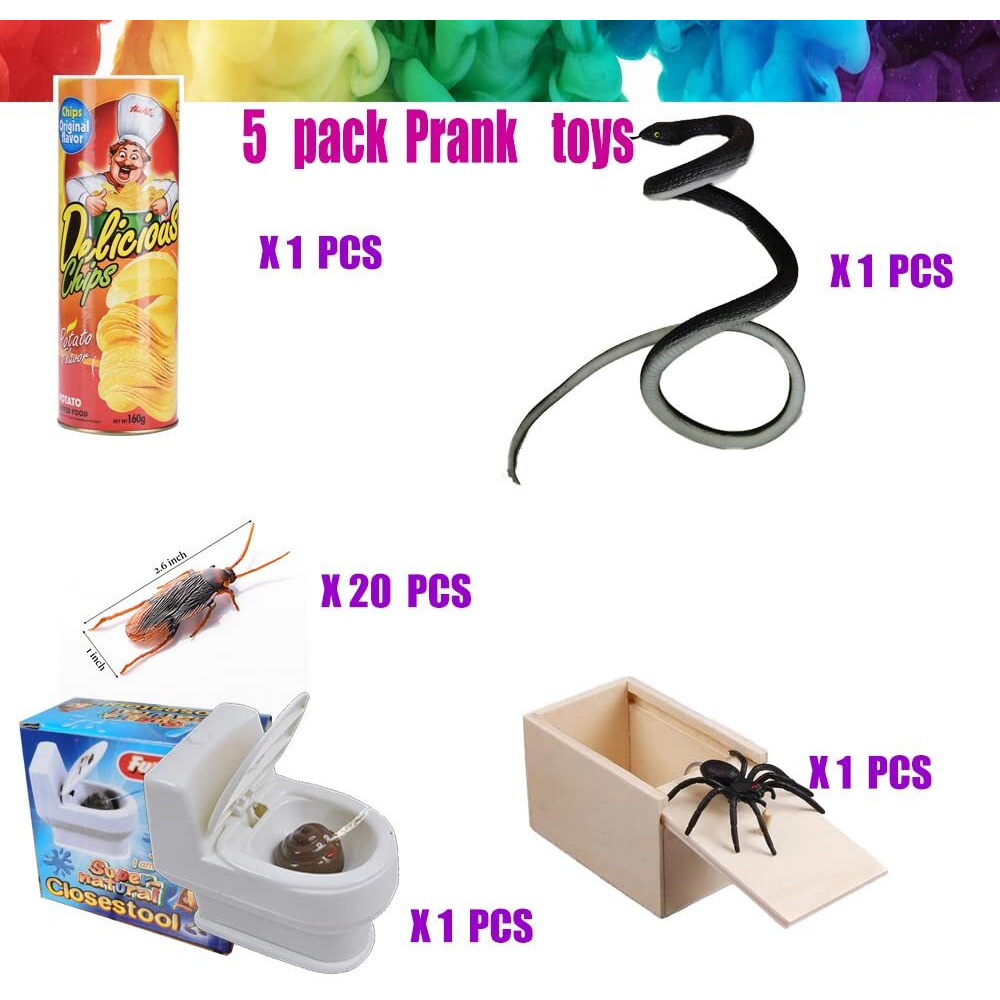 Lckla Prank Kit Realistic Rubber Snakes Fake Roaches Surprise Spider Box Funny Gag Gifts For Halloween Party Decoration April Fools Day Adults Men Women (B)