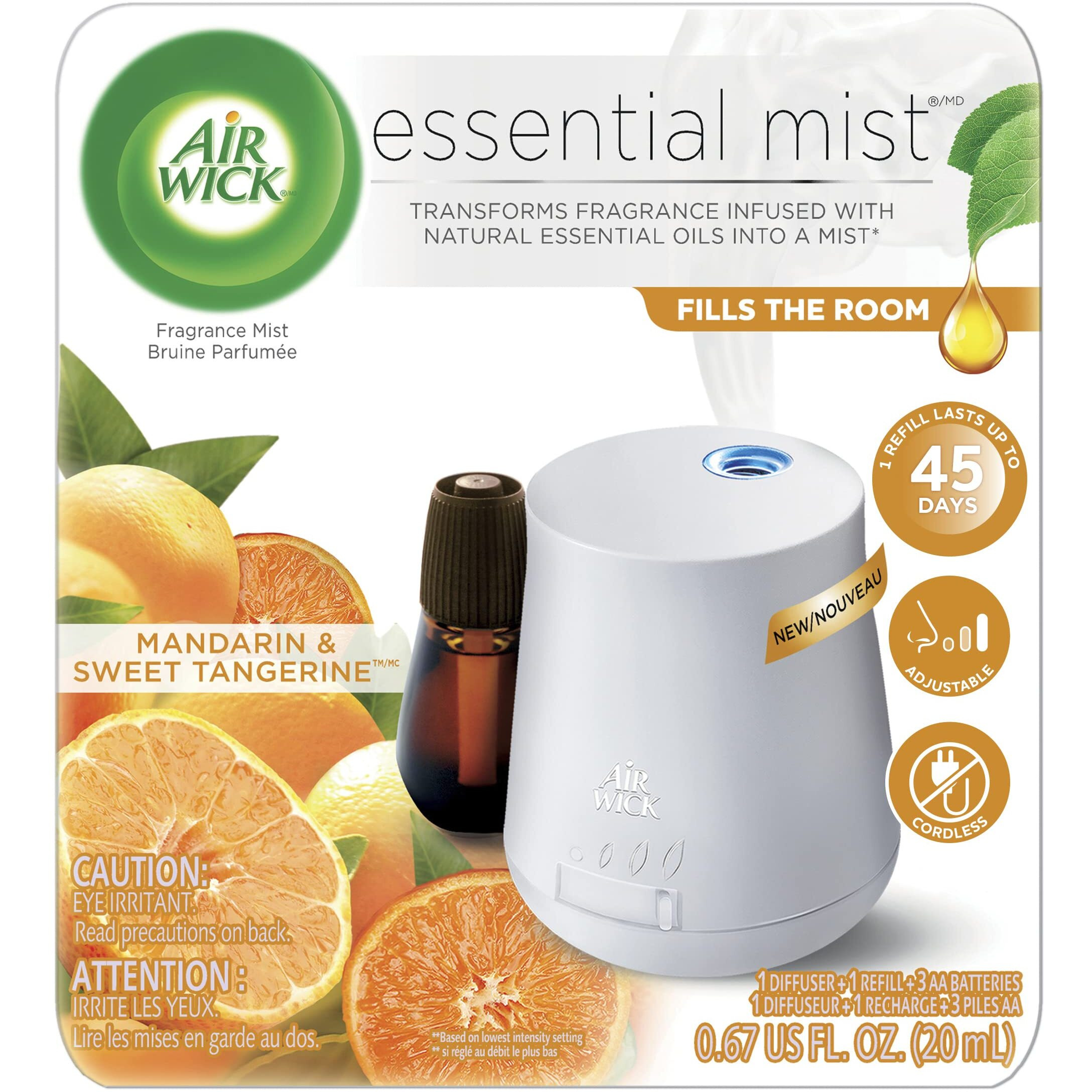 Air Wick Essential Mist, Essential Oil Diffuser, (Diffuser + 1 Refill), Mandarin & Sweet Tangerine, Air Freshener (Device And Packaging May Vary)
